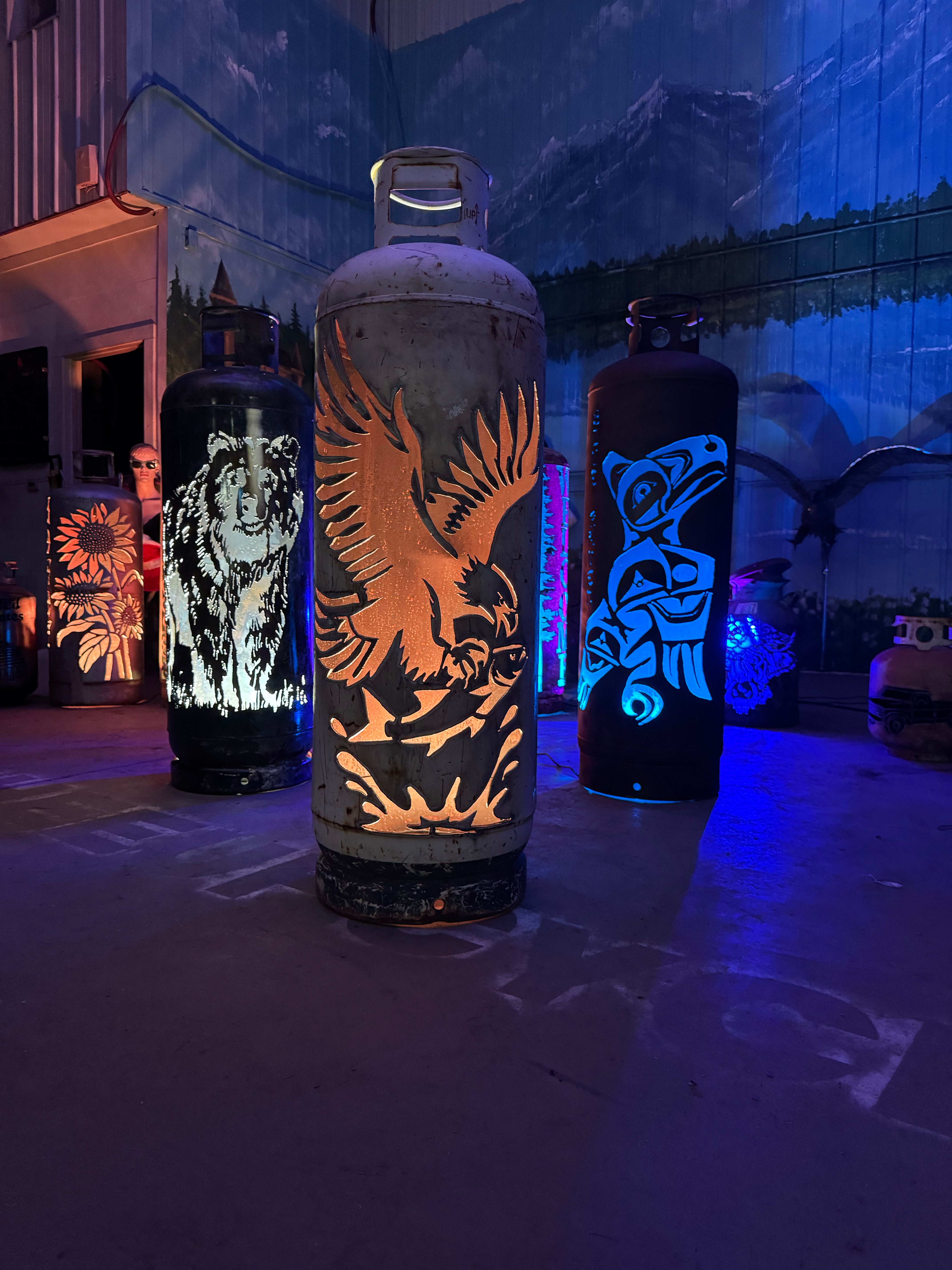 100lb Upcycled Patio Lantern, Eagle with Fish