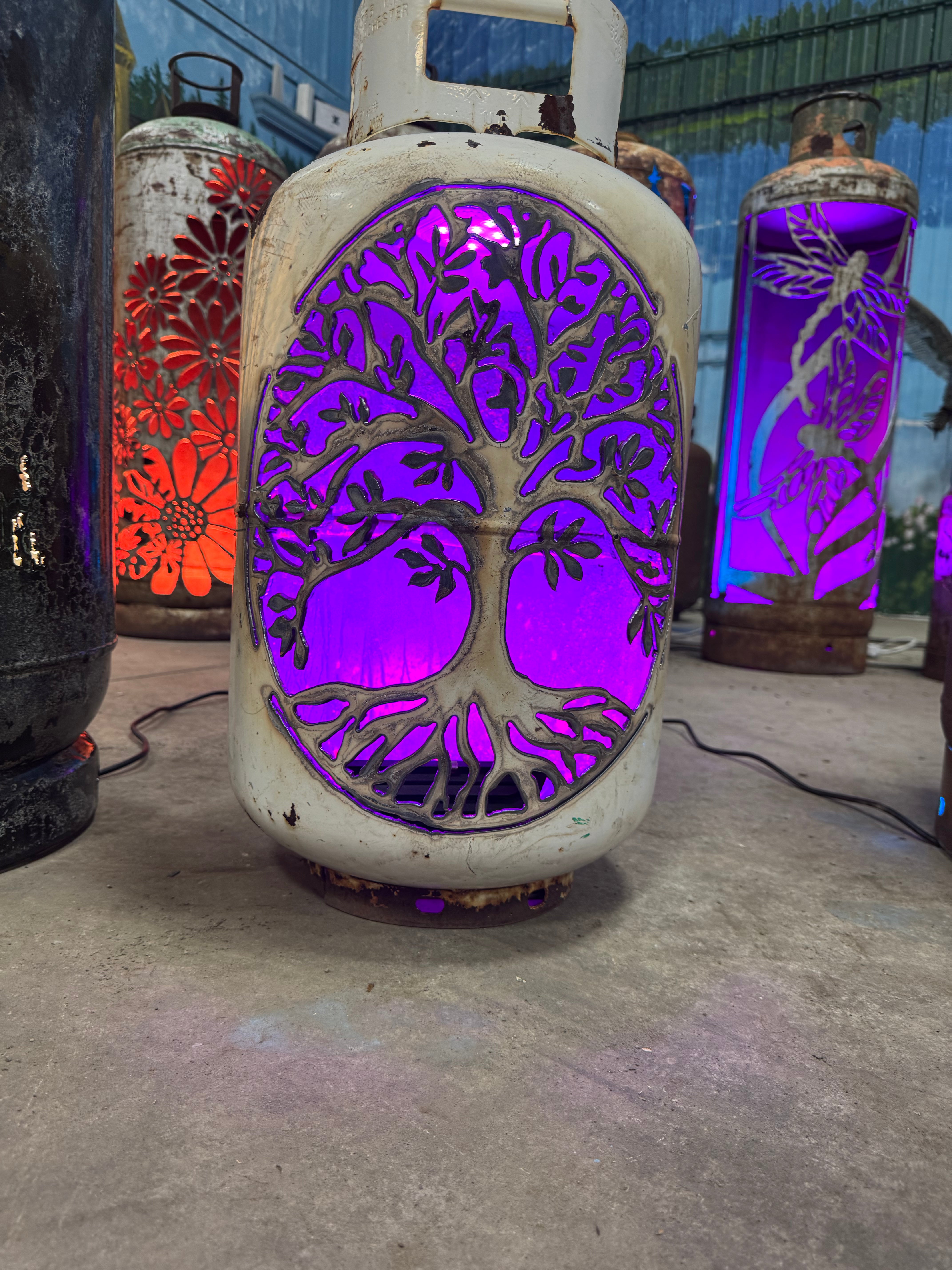 30lb Upcycled Patio Lantern, Tree of Life