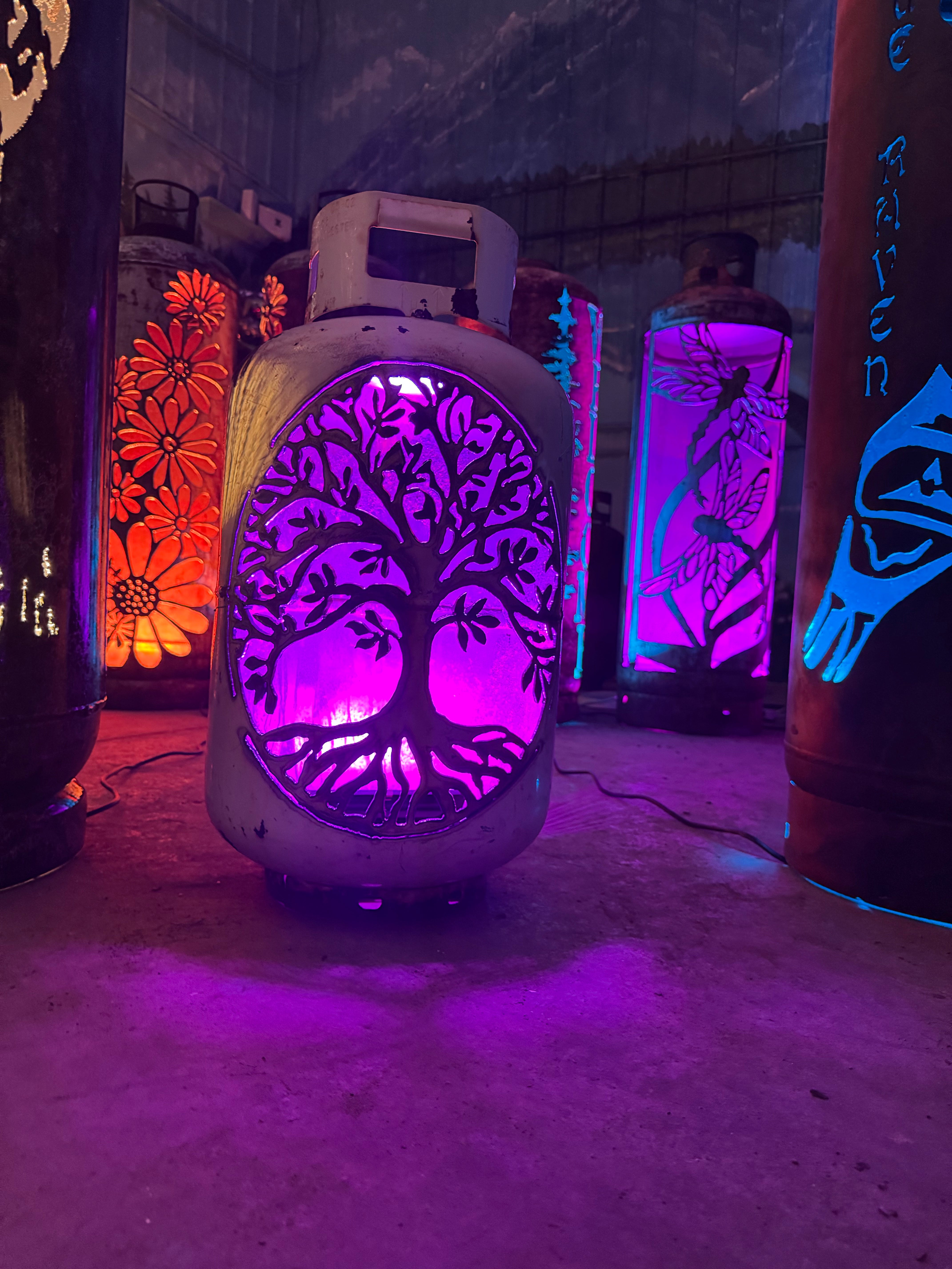 30lb Upcycled Patio Lantern, Tree of Life