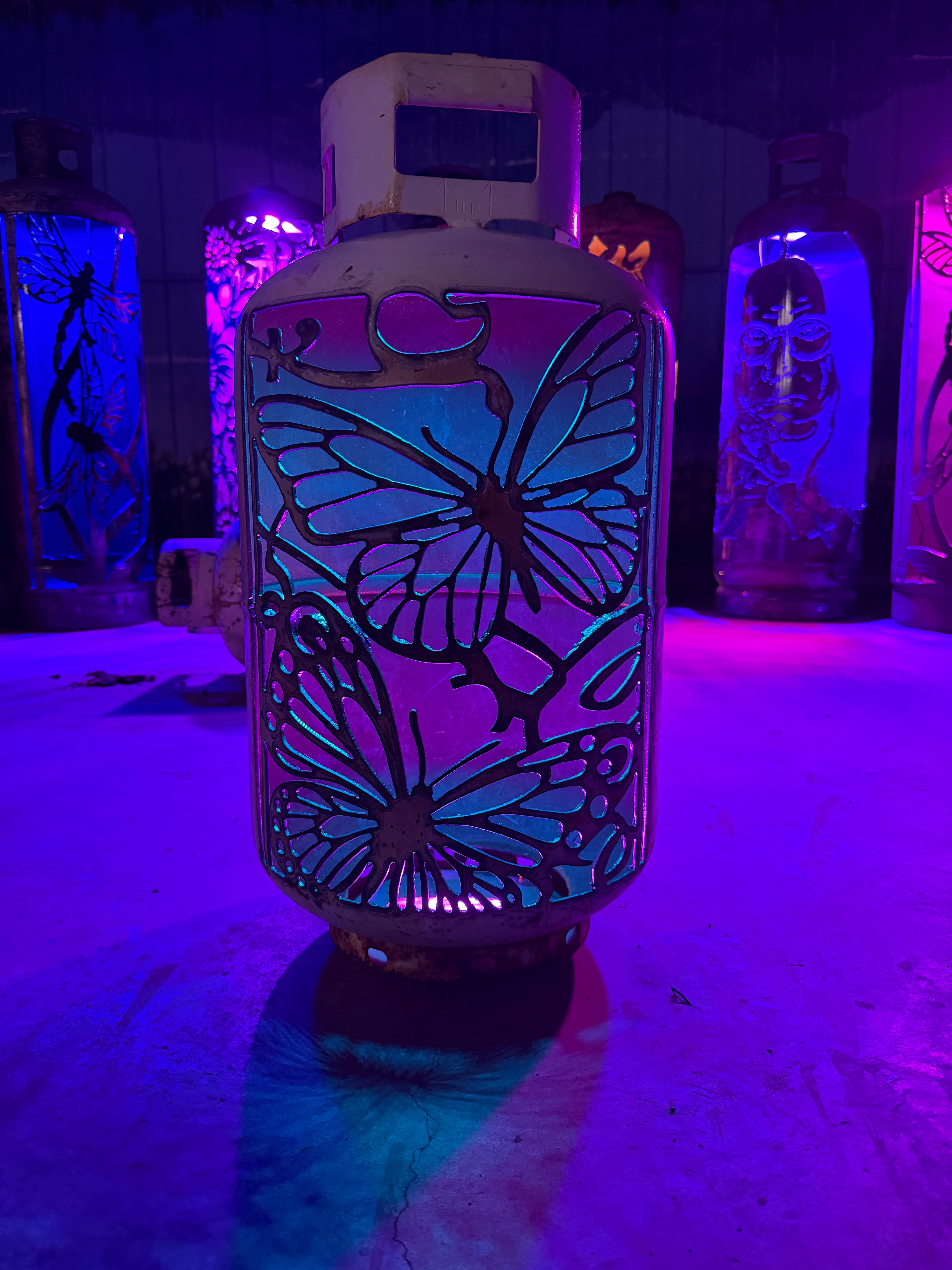30lb Upcycled Patio Lantern, Mariposa 2 Butterfly Natural Finish