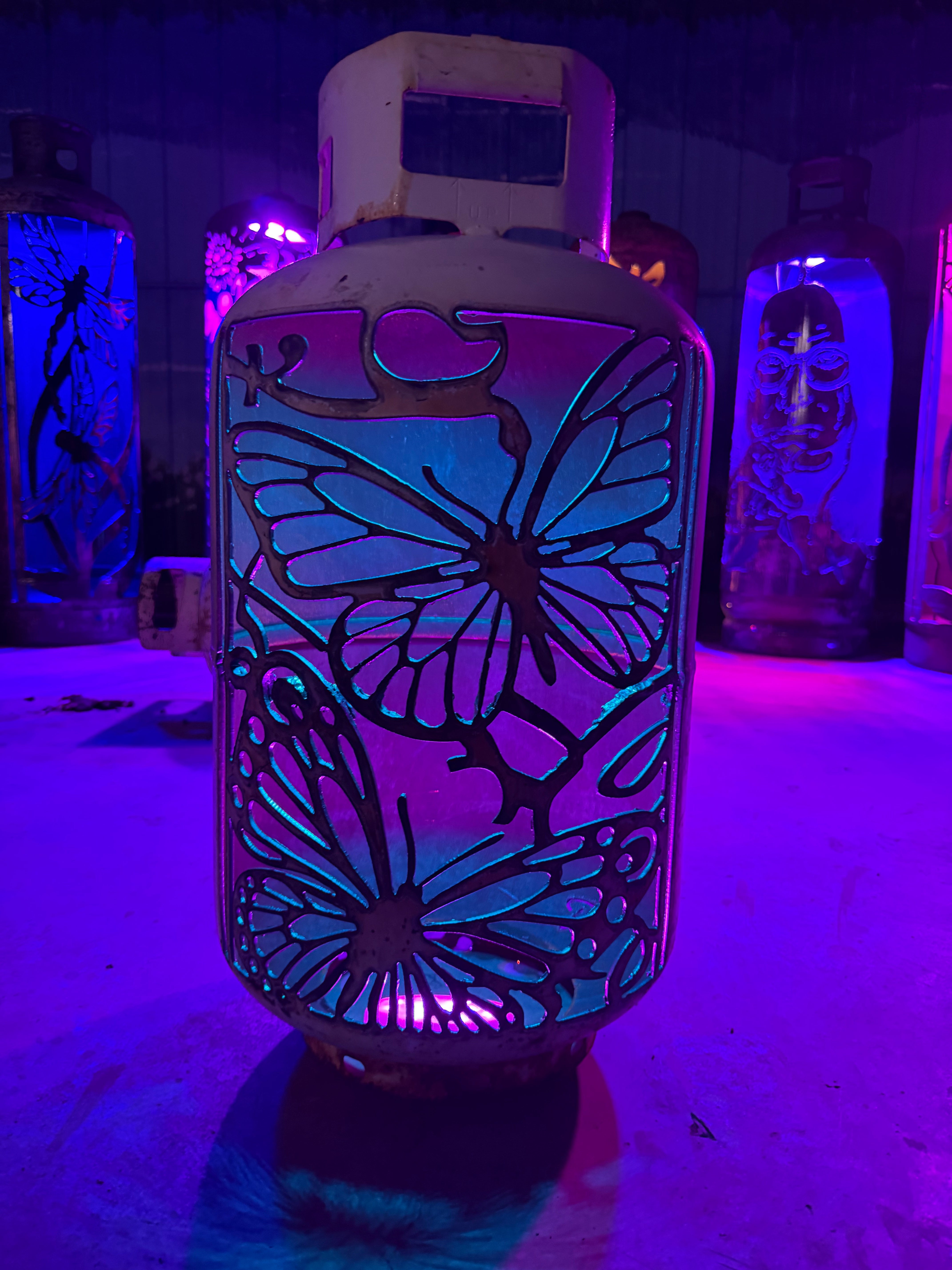 30lb Upcycled Patio Lantern, Mariposa 2 Butterfly Natural Finish