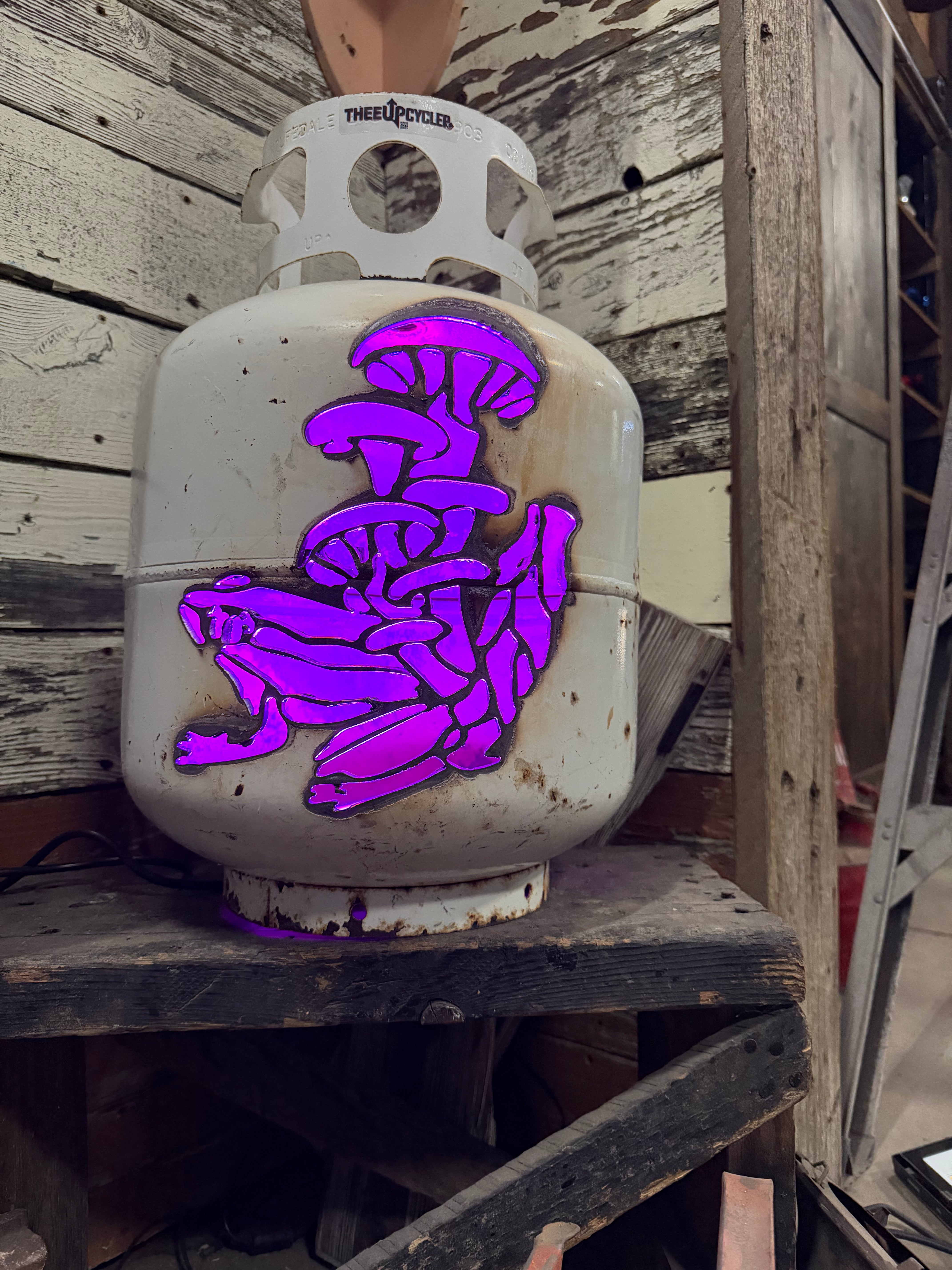 20lb Upcycled Patio Lantern, Frog And Mushroom Natural Finish