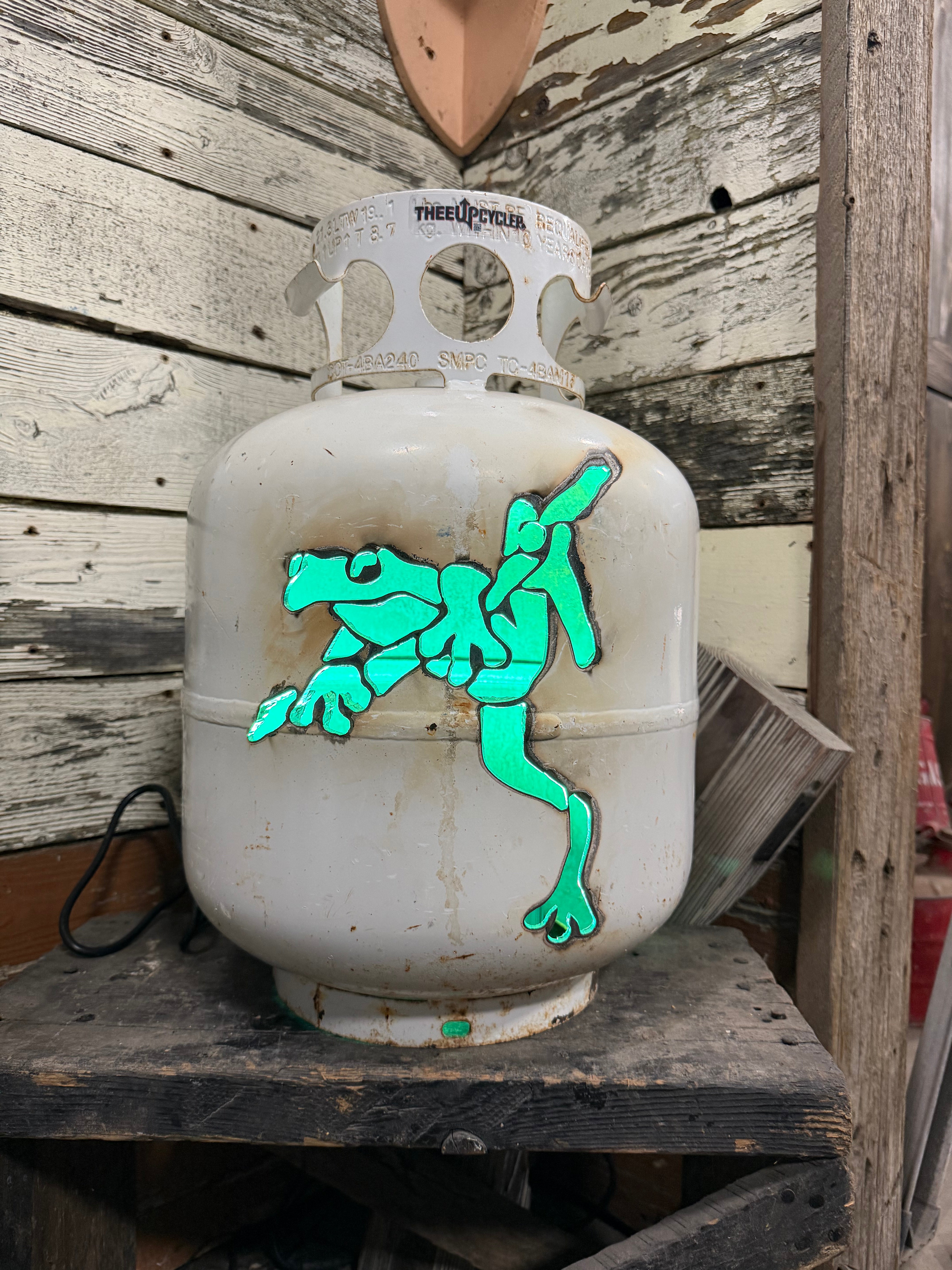 20lb Upcycled Patio Lantern, Sticky Frog Natural Finish