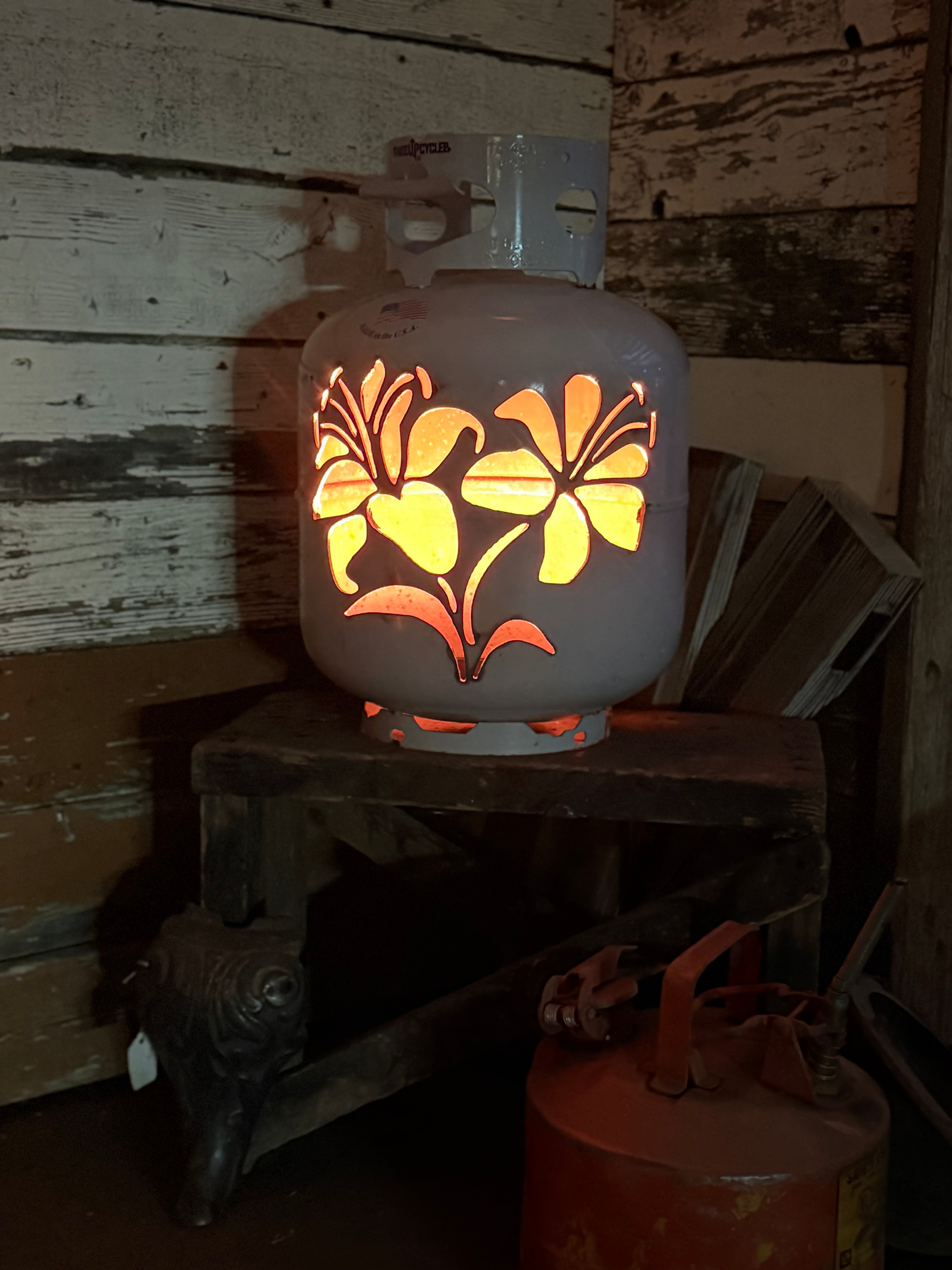 20lb Upcycled Patio Lantern, Tiger Lily Natural Finish