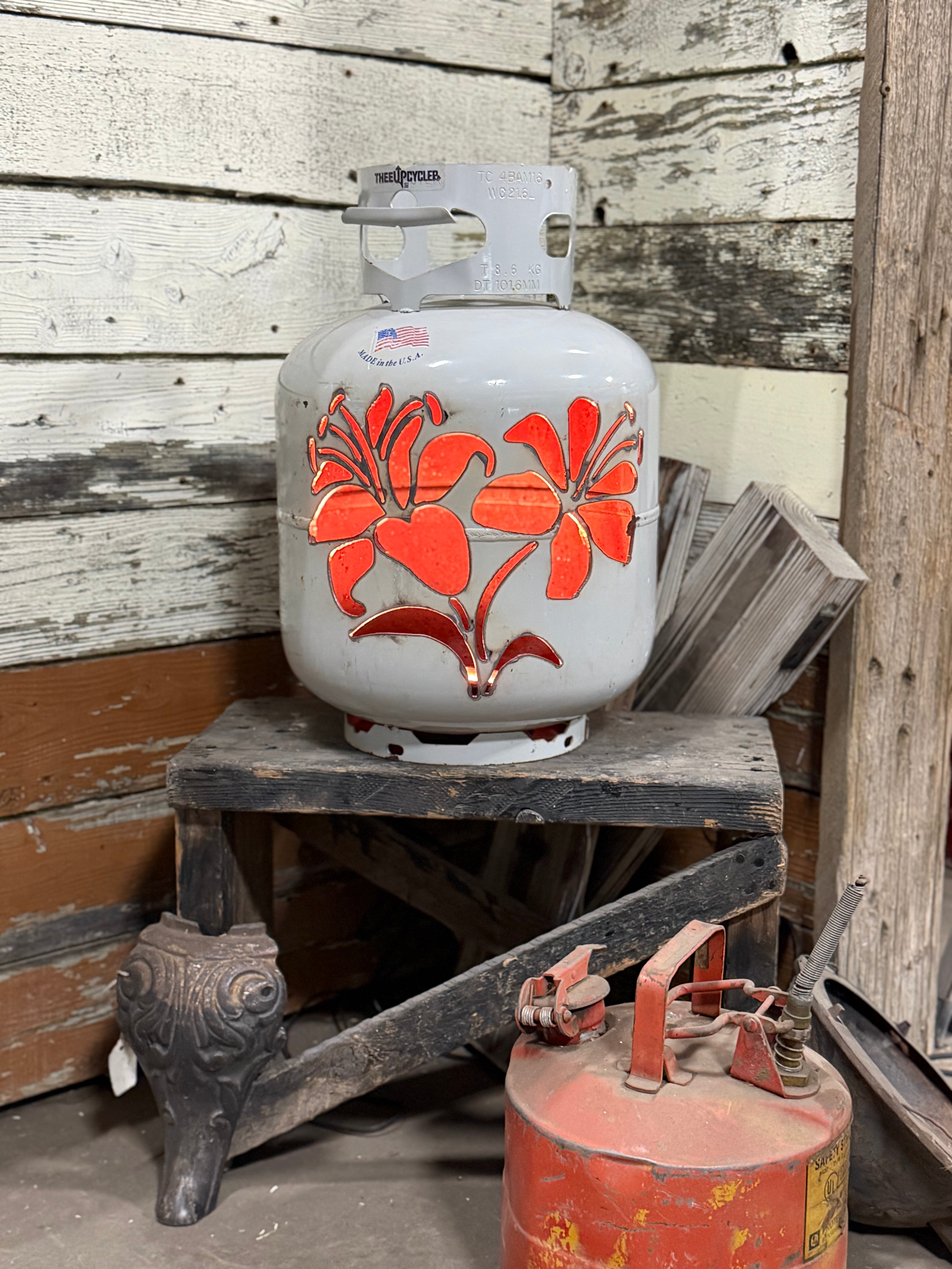 20lb Upcycled Patio Lantern, Tiger Lily Natural Finish