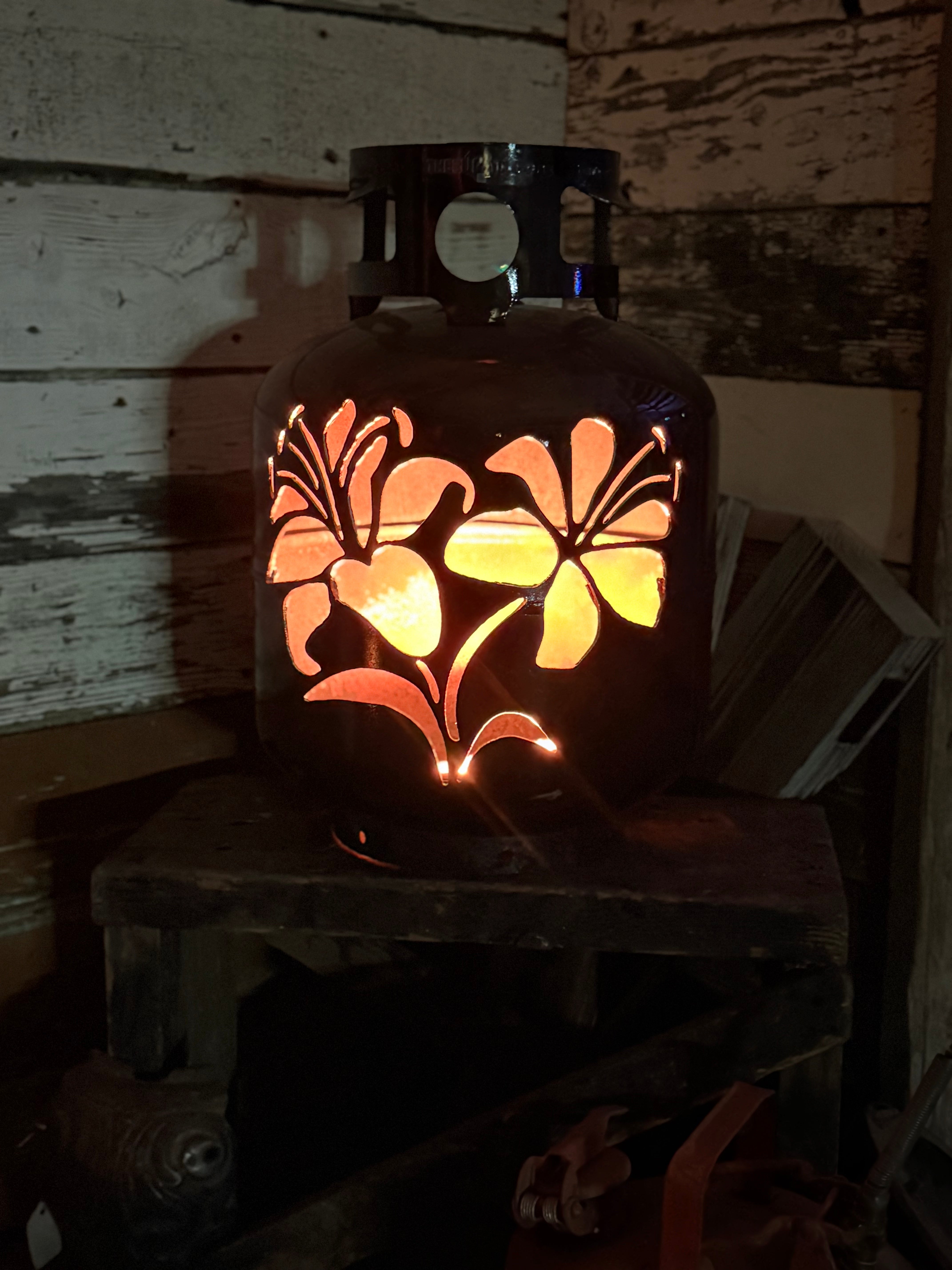 20lb Upcycled Patio Lantern, Tiger Lily Burnt Patina Finish