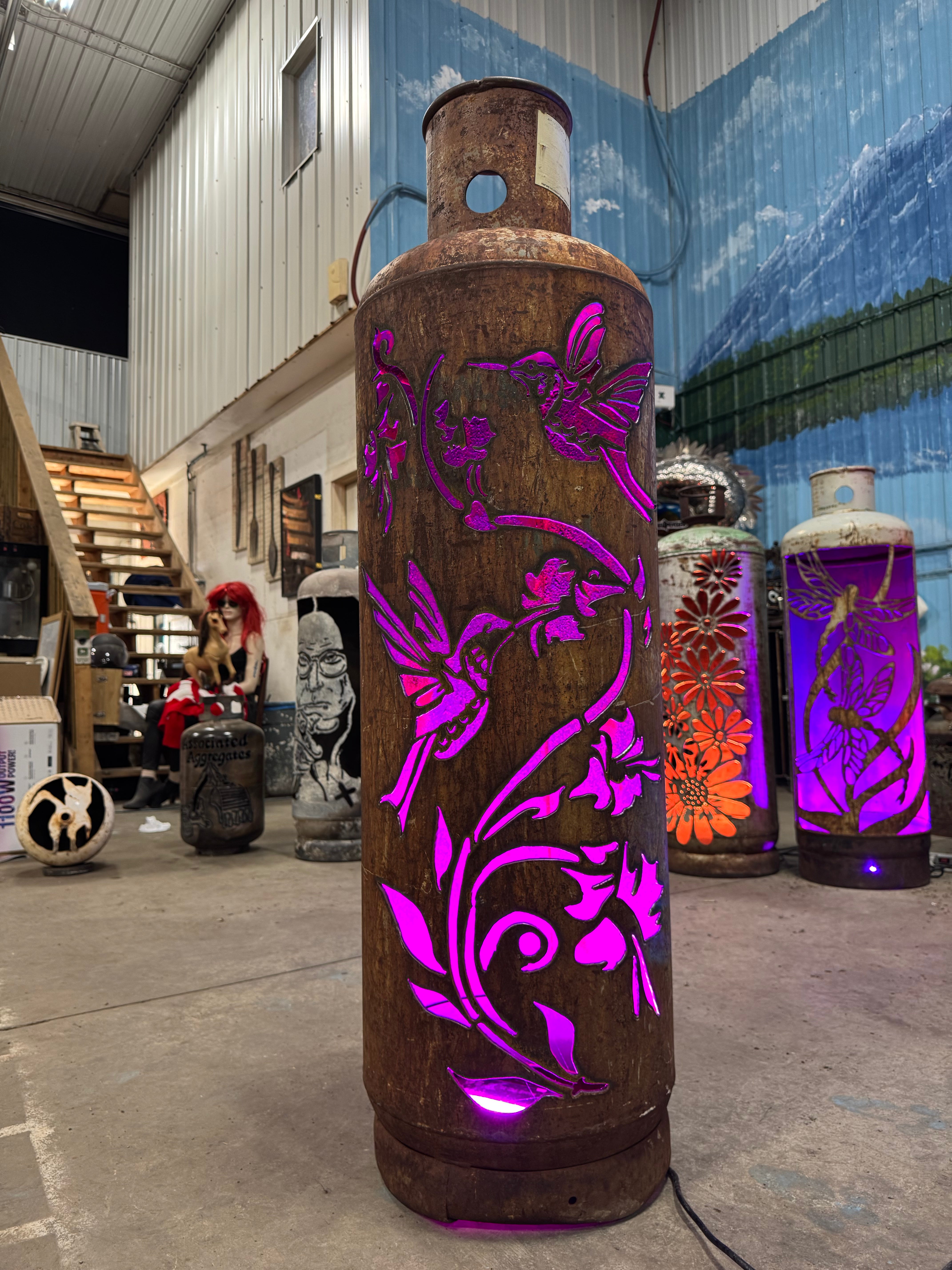 100lb Upcycled Patio Lantern, Hummingbird
