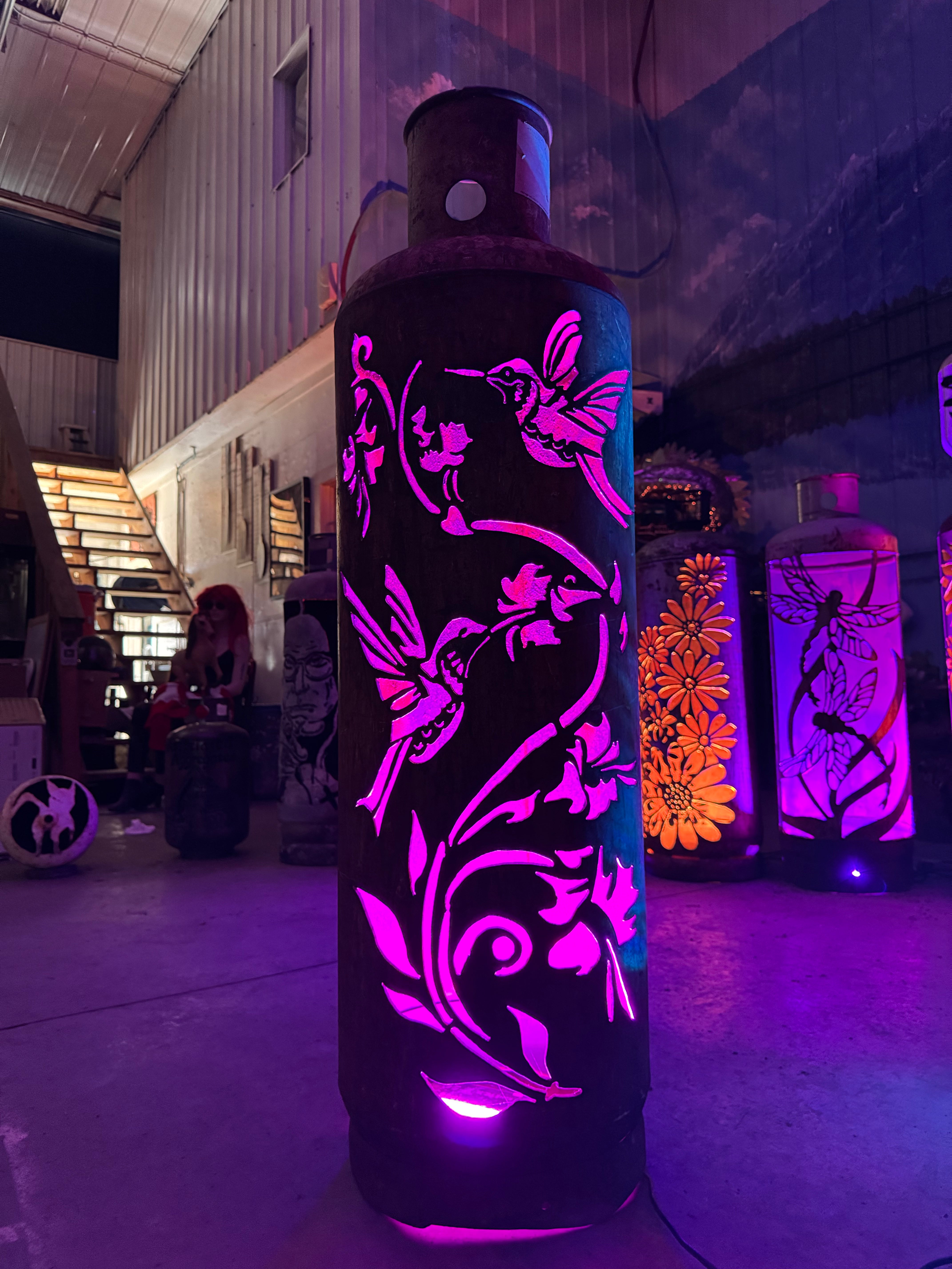 100lb Upcycled Patio Lantern, Hummingbird