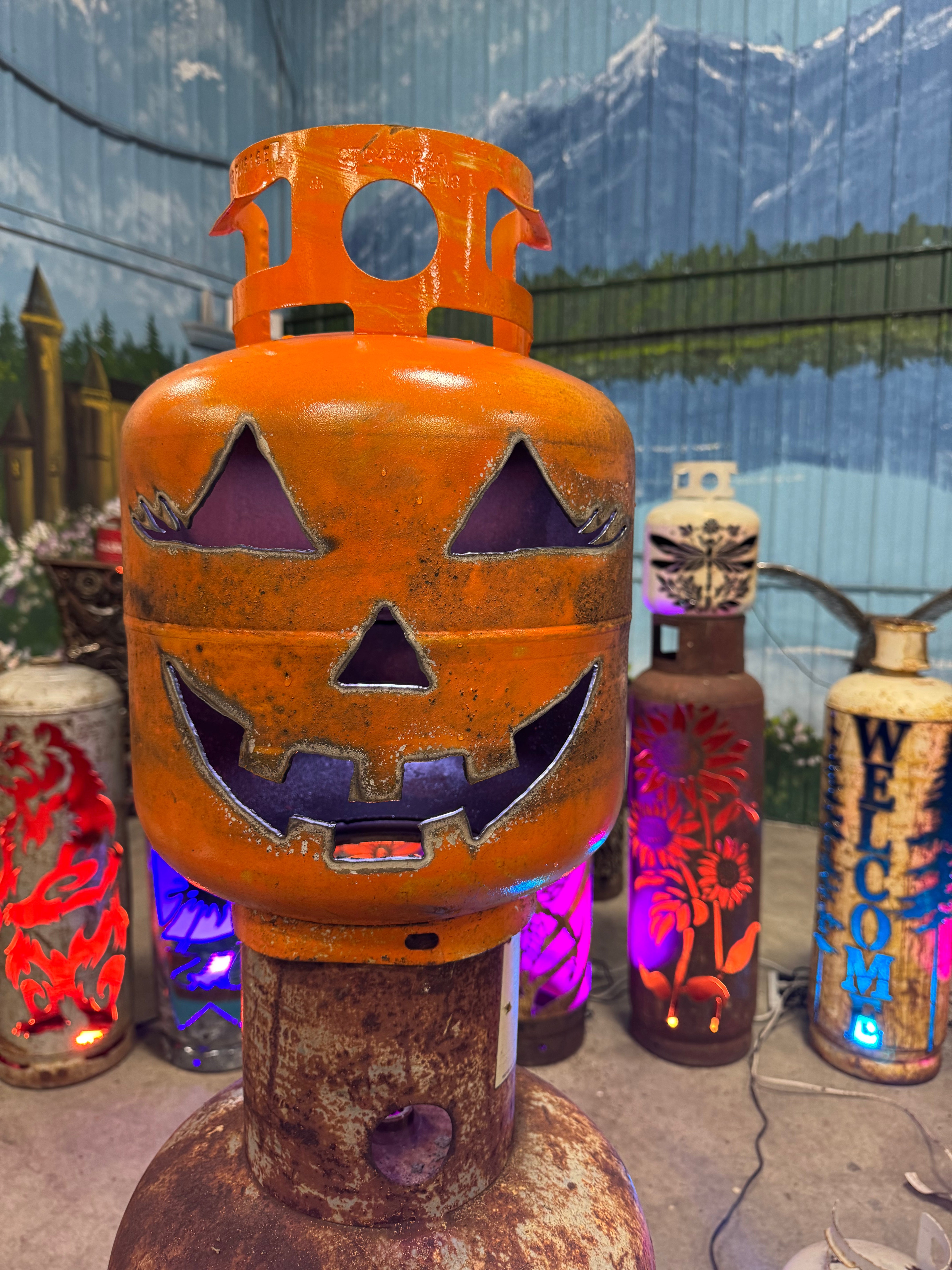 20lb Upcycled Patio Lantern, Pumpkin Queen Halloween