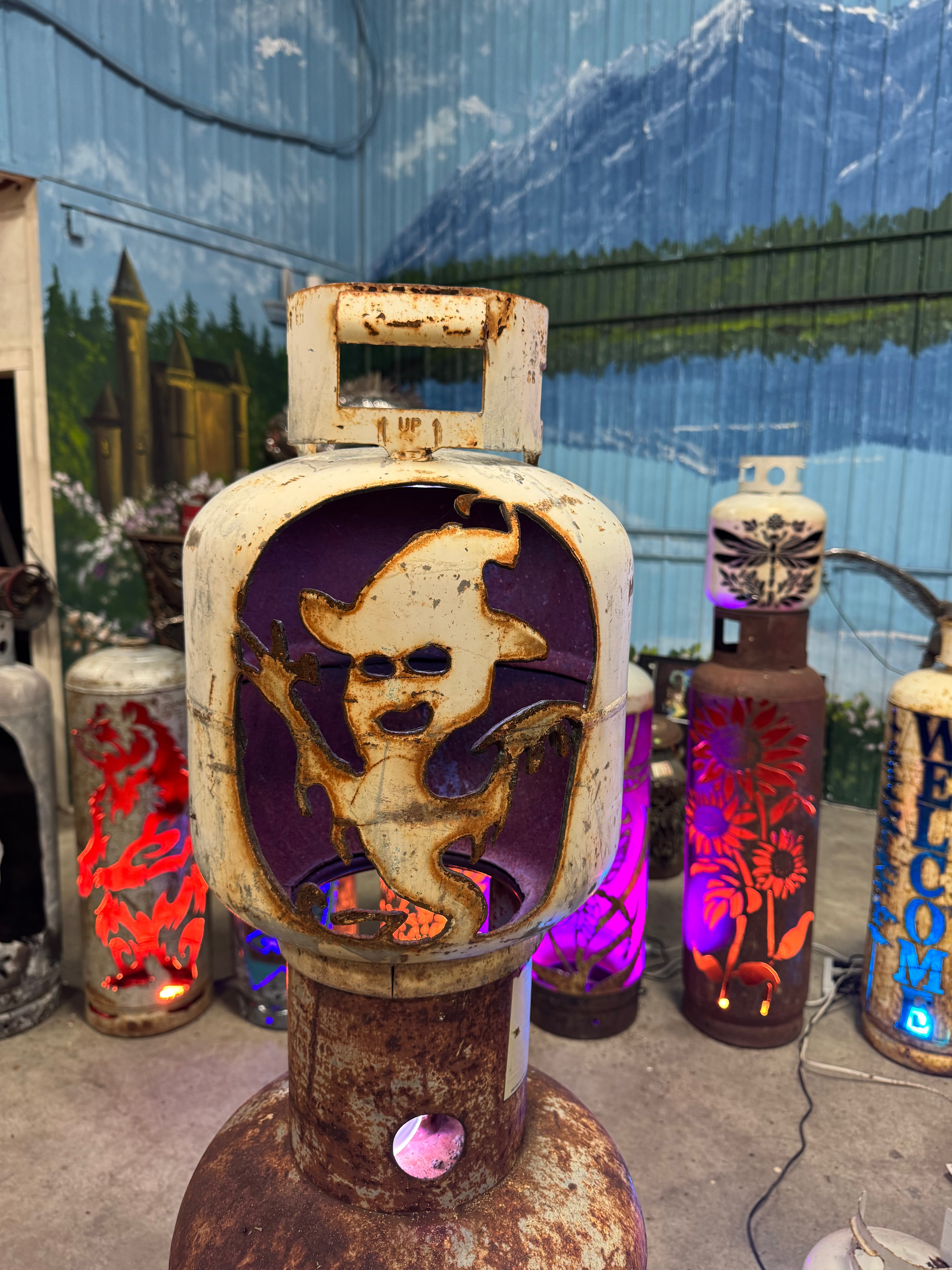 20lb Upcycled Patio Lantern, Spooky Ghost Halloween