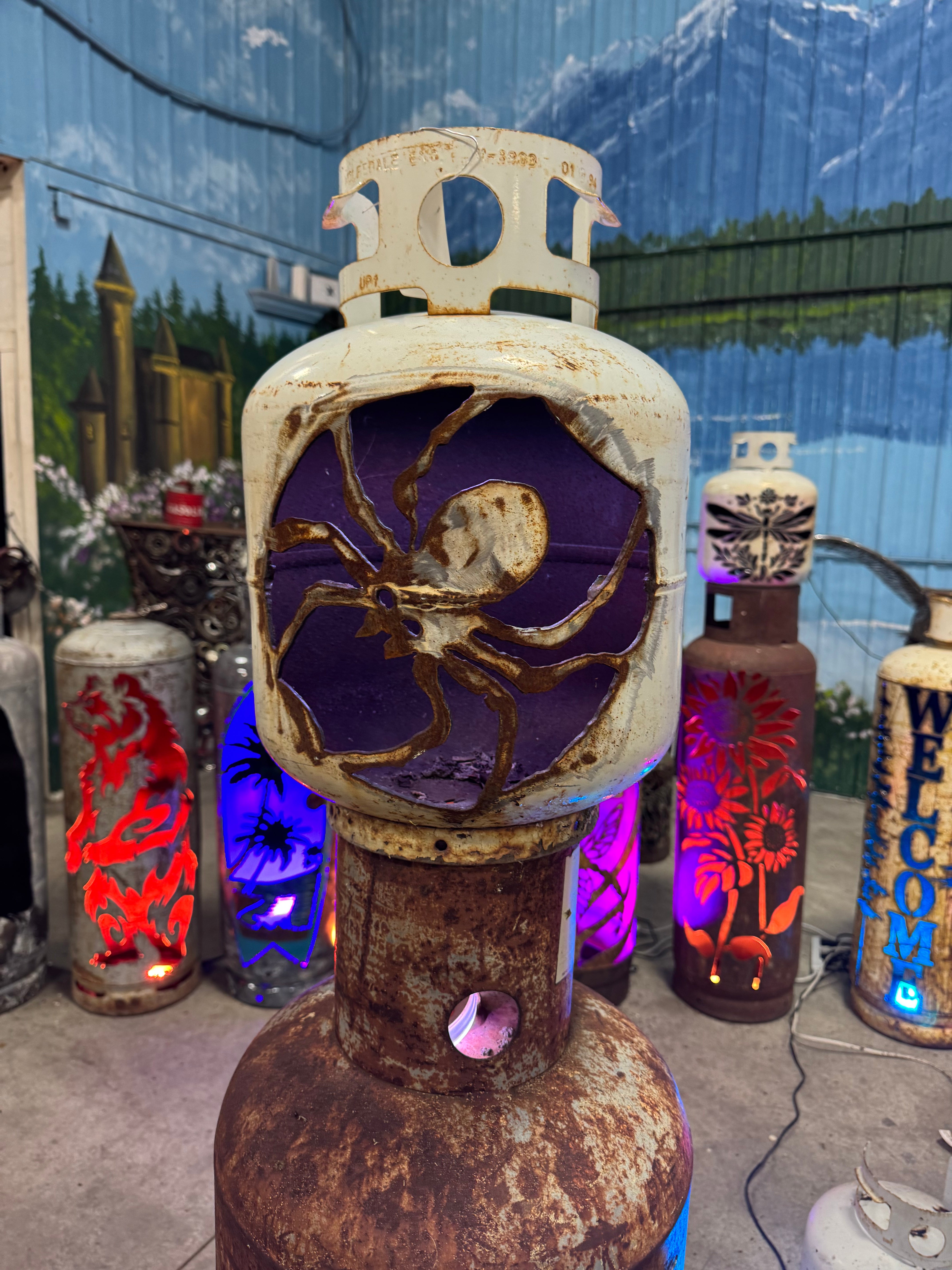20lb Upcycled Patio Lantern, Spidey Halloween