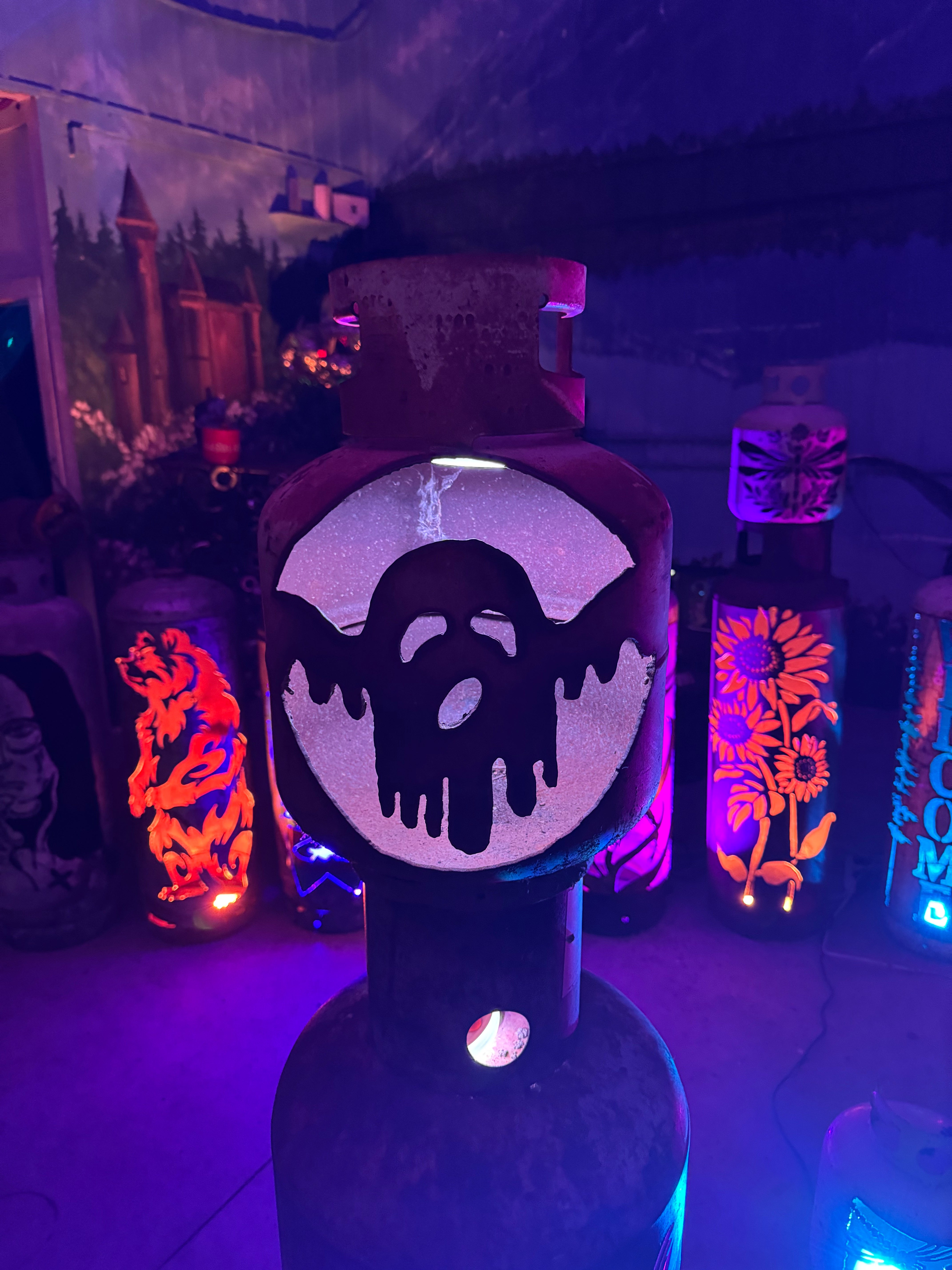 20lb Upcycled Patio Lantern, Ghostly Glow Halloween Natural Finish