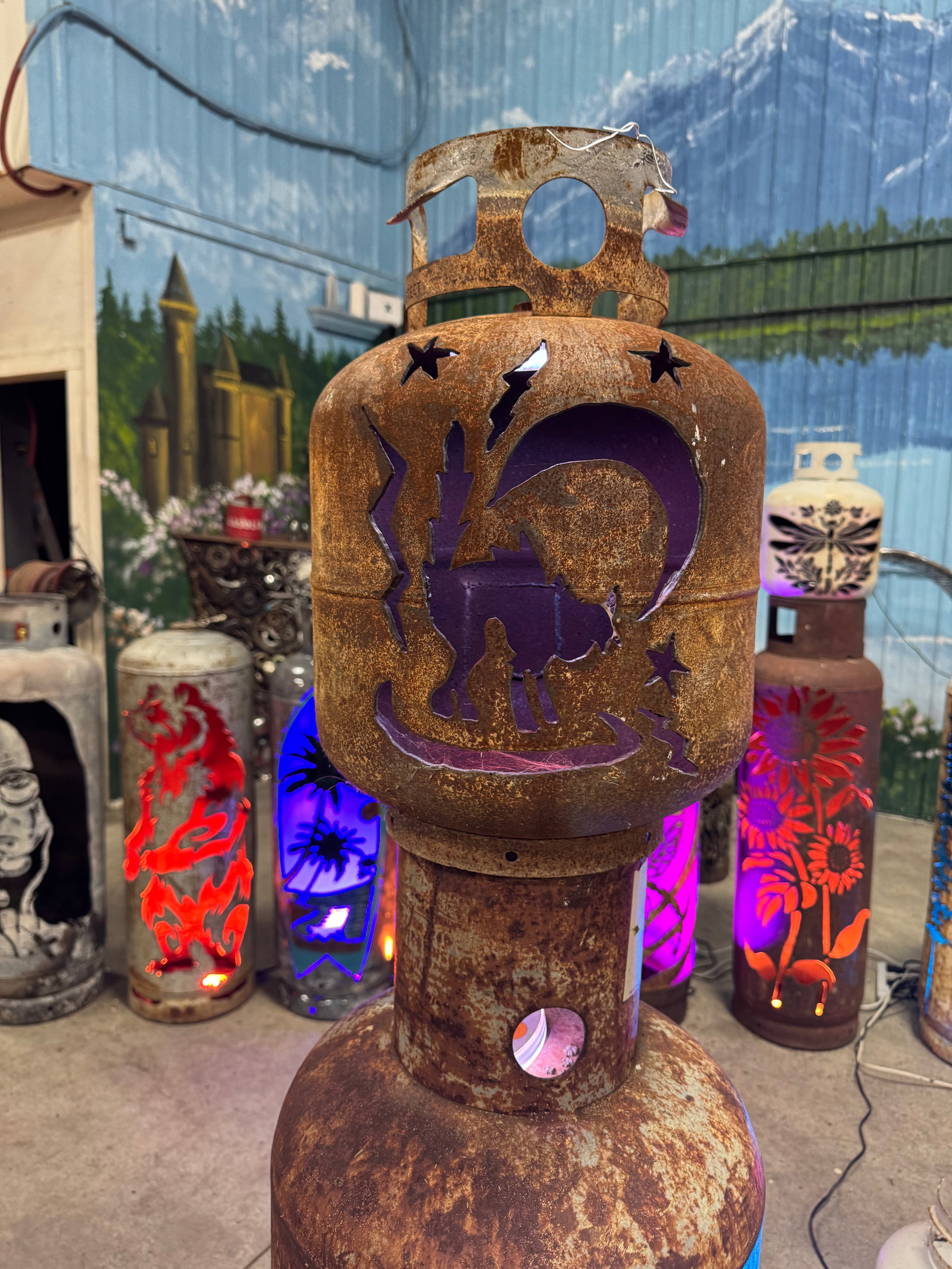 20lb Upcycled Patio Lantern, Witching Hour Halloween Natural Finish