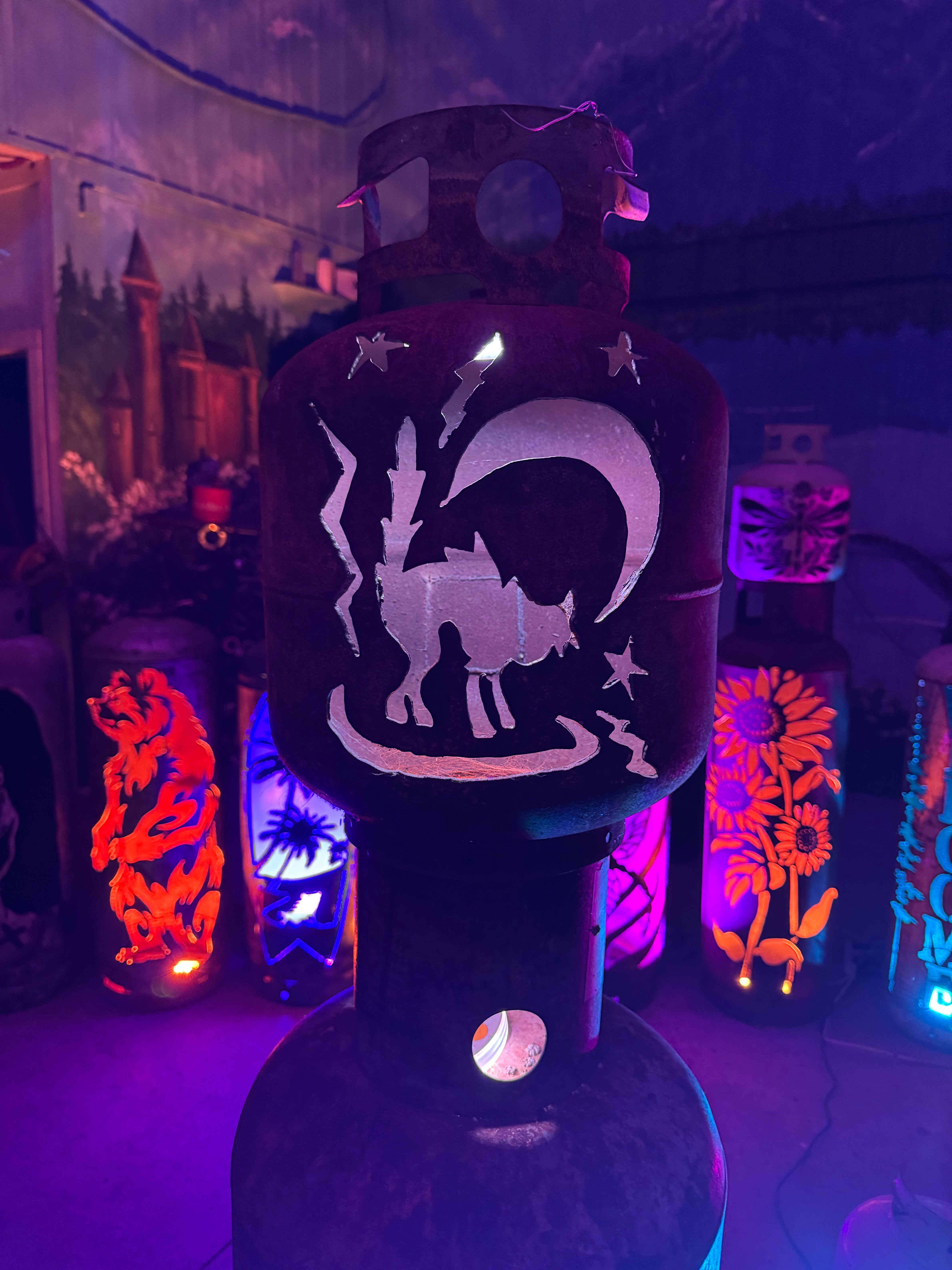 20lb Upcycled Patio Lantern, Witching Hour Halloween Natural Finish
