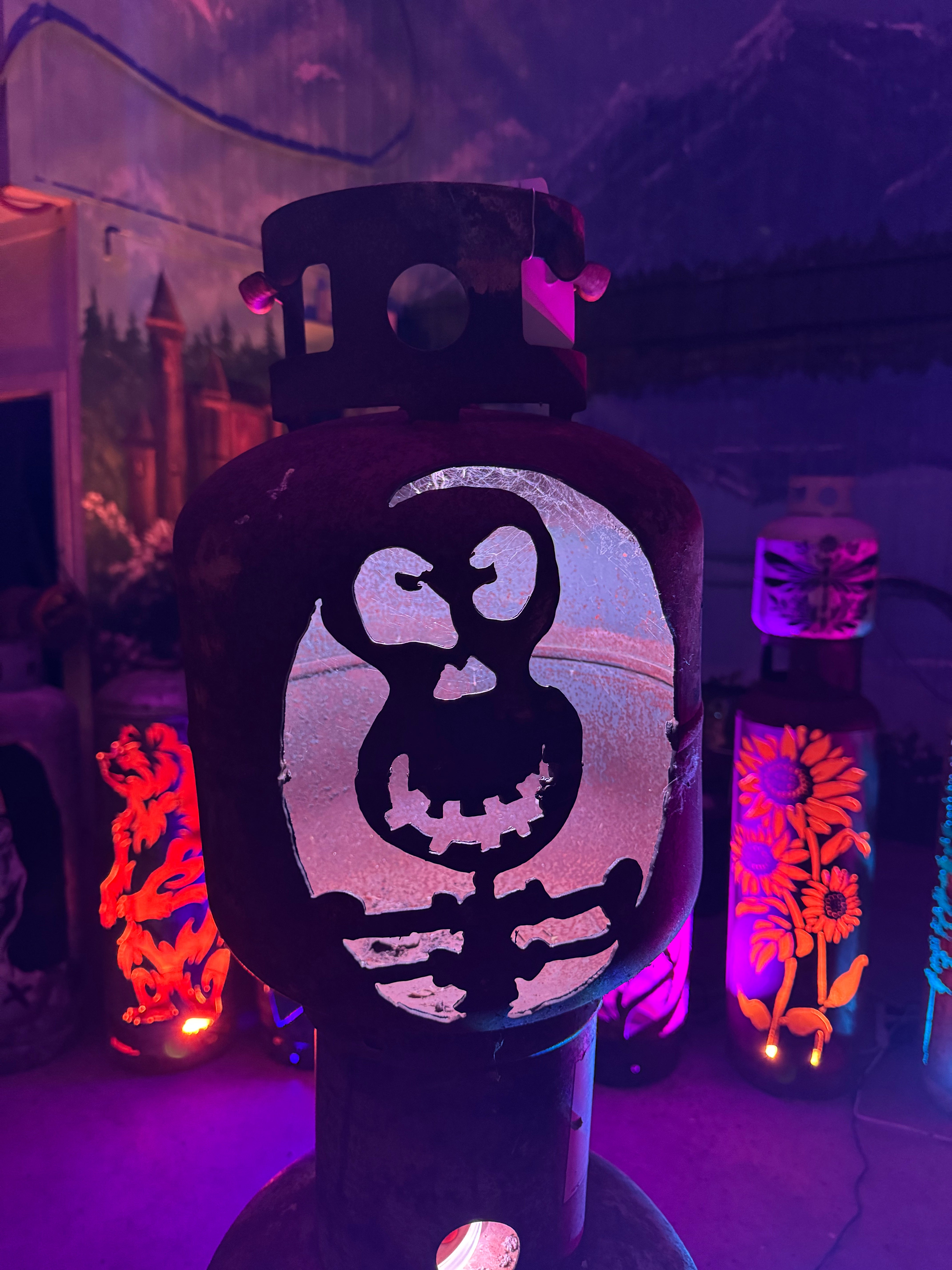 20lb Upcycled Patio Lantern, Rattlebones Halloween Natural Finish