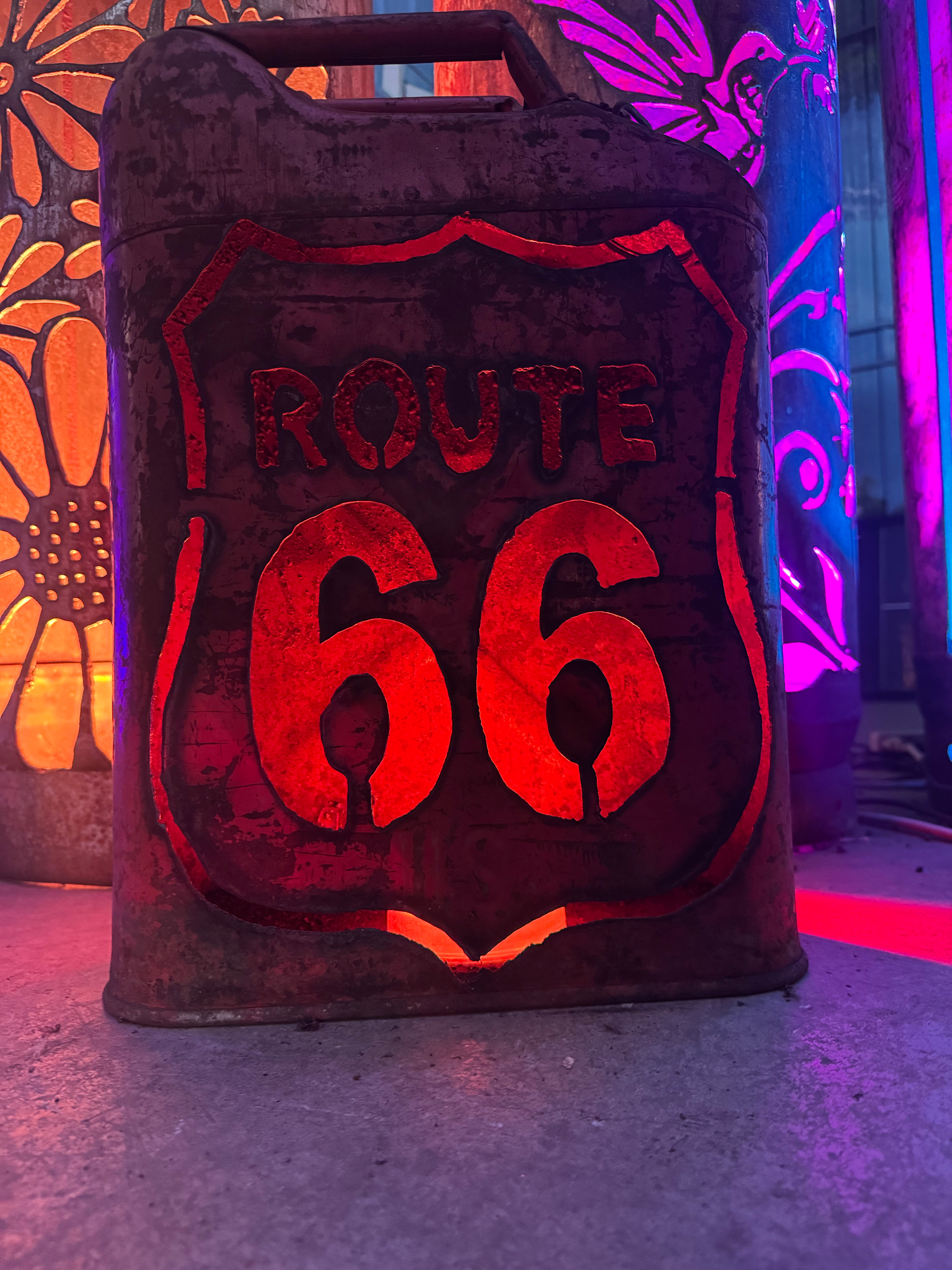 30lb Upcycled Patio Lantern, Route 66 Gas Can