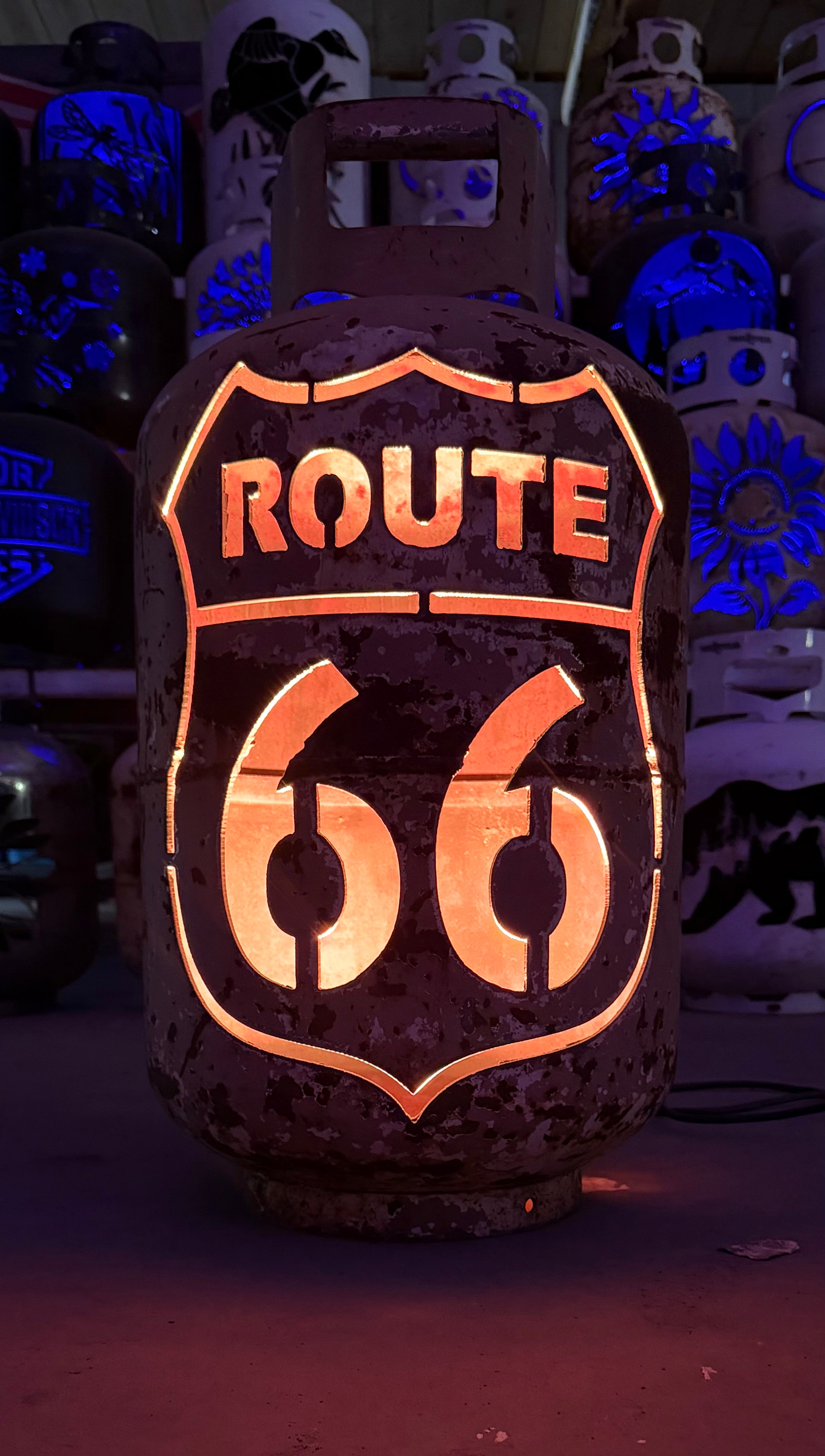 30lb Upcycled Patio Lantern, Route 66