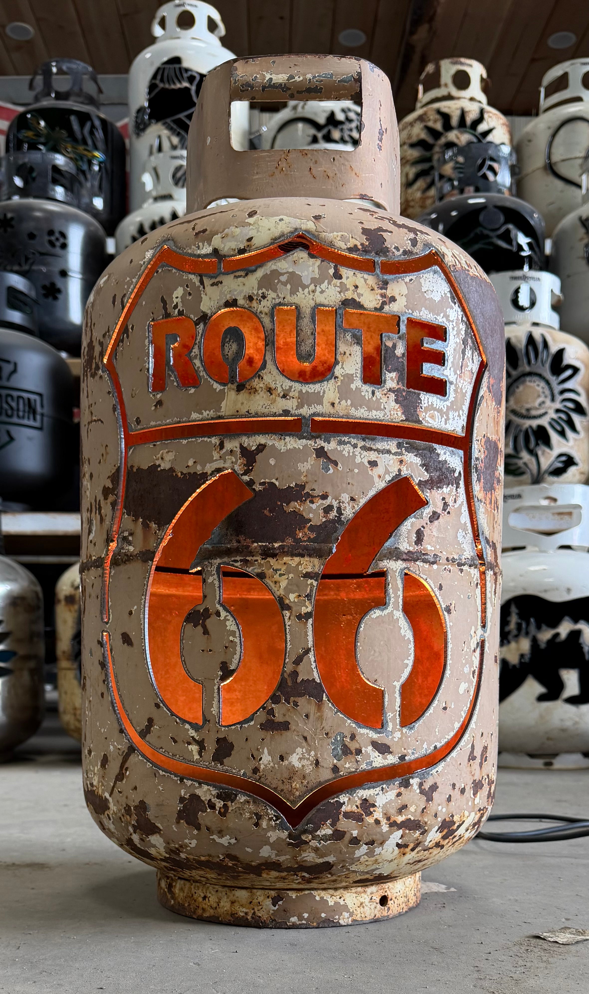 30lb Upcycled Patio Lantern, Route 66