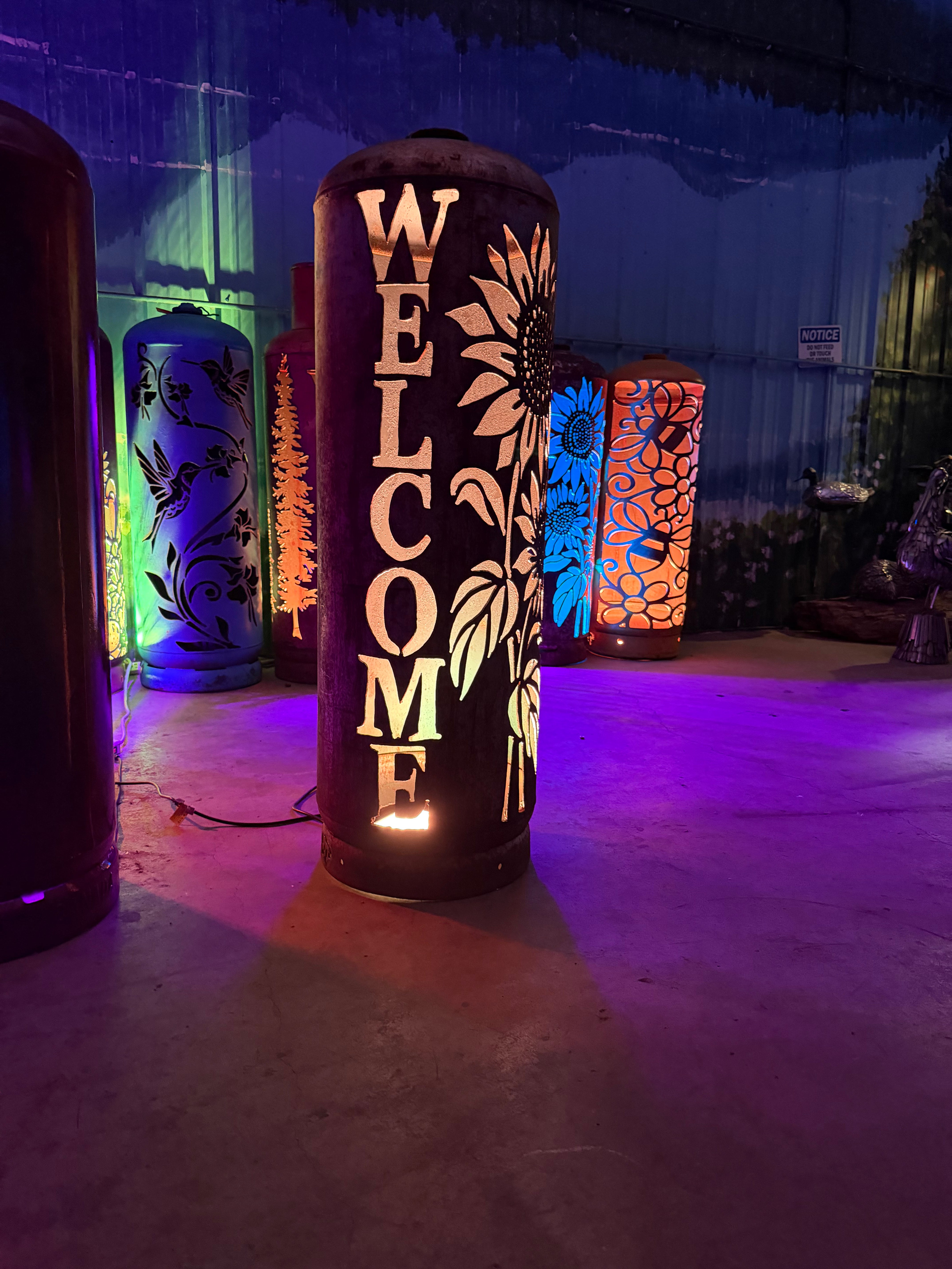 100lb Upcycled Patio Lantern, Welcome 2 Sunflower
