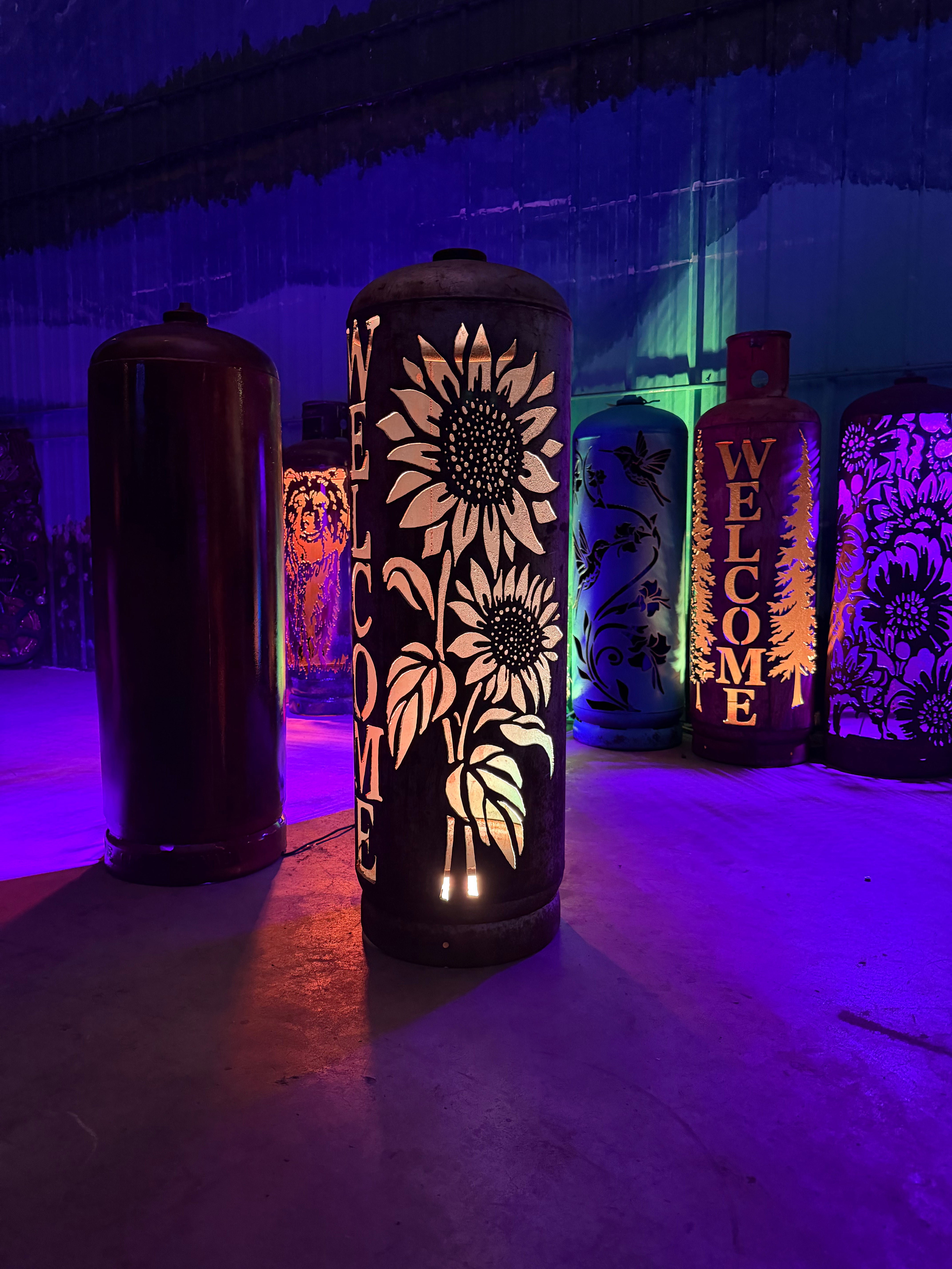 100lb Upcycled Patio Lantern, Welcome 2 Sunflower