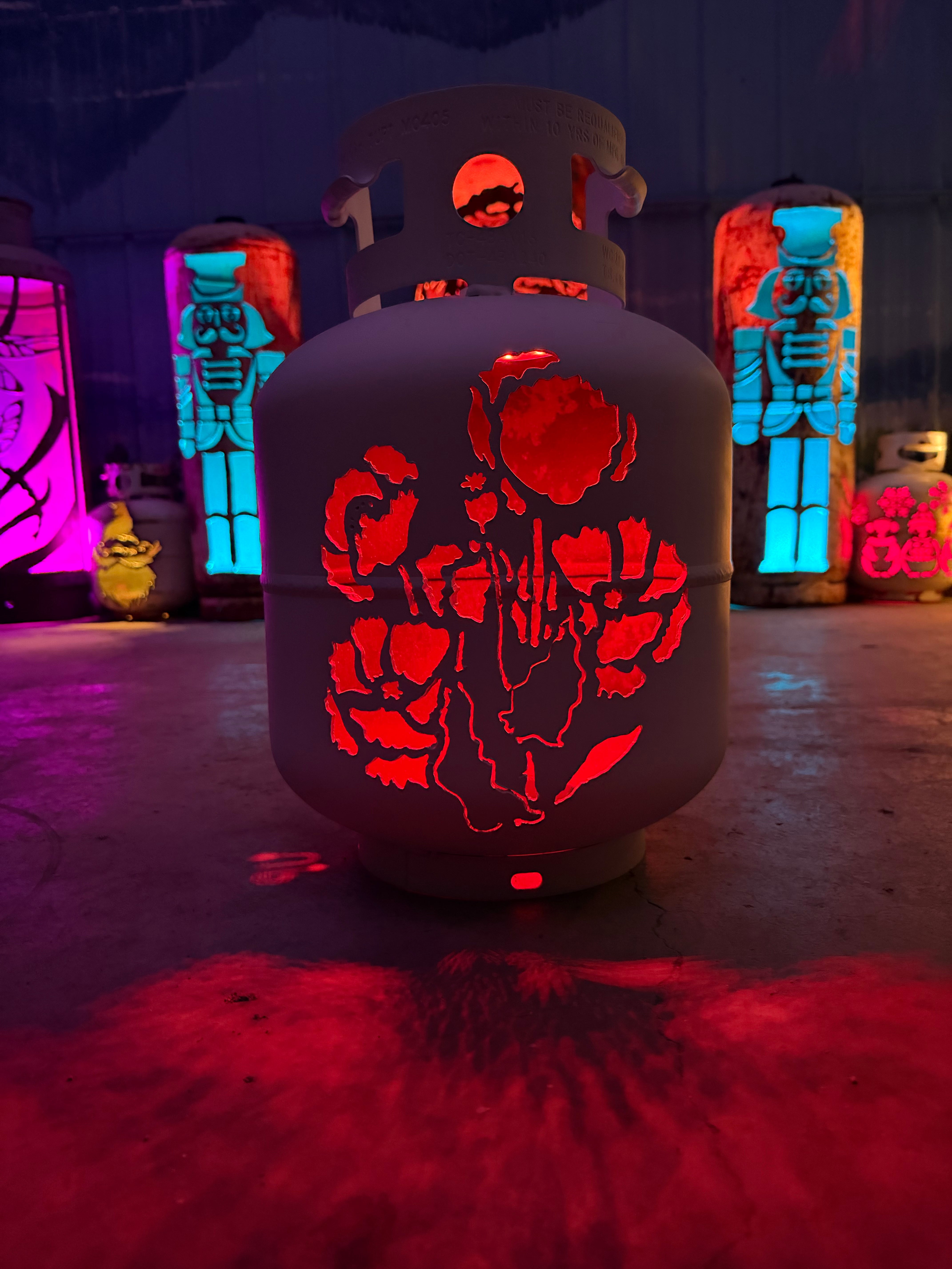 20lb Upcycled Patio Lantern,  Poppy Poppies Painted White