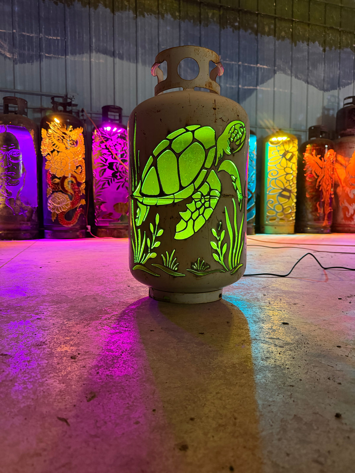 30lb Upcycled Patio Lantern, Reef Sea Turtle Natural Finish