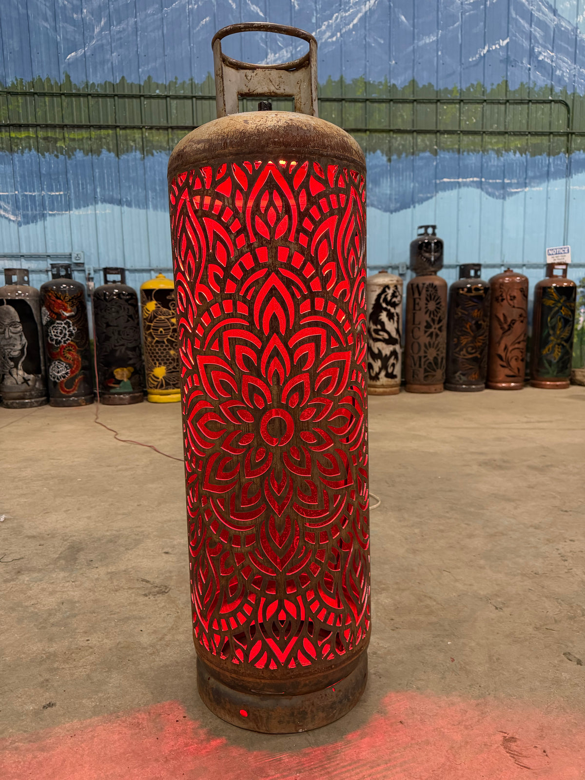 100lb Upcycled Patio Lantern, Unfolding Mandala