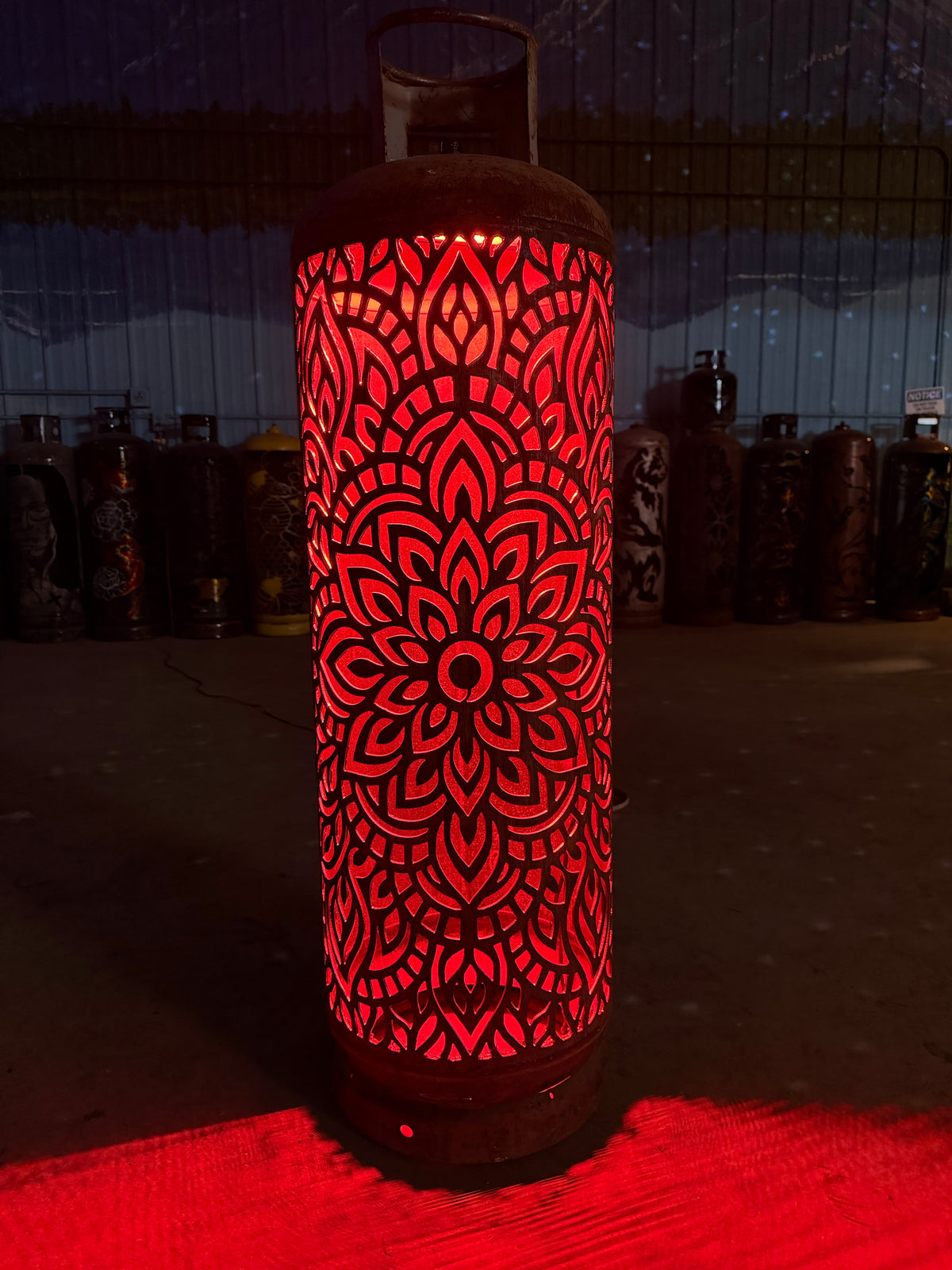 100lb Upcycled Patio Lantern, Unfolding Mandala