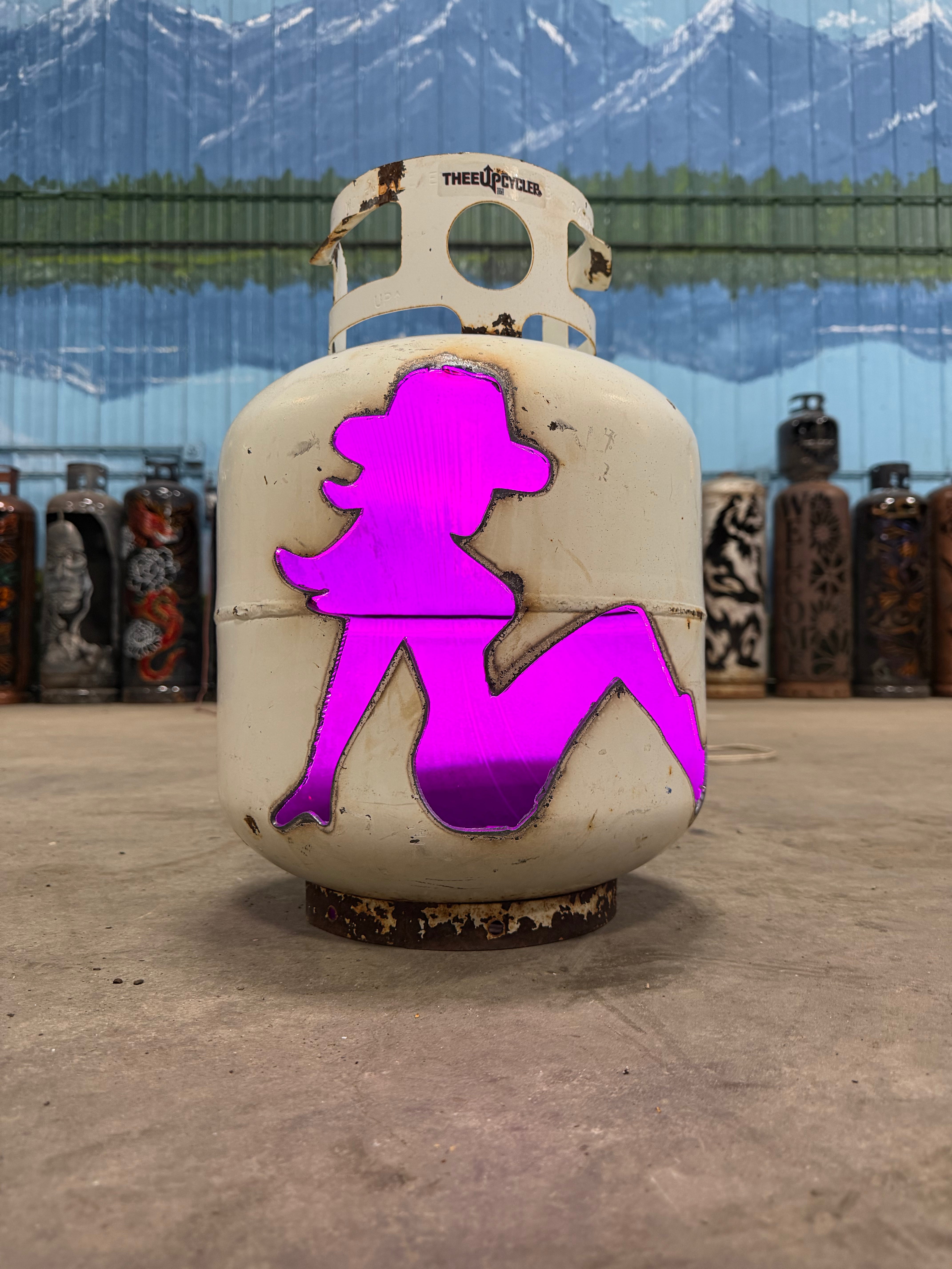 20lb UpCycled Patio Lantern, Trucker Girl