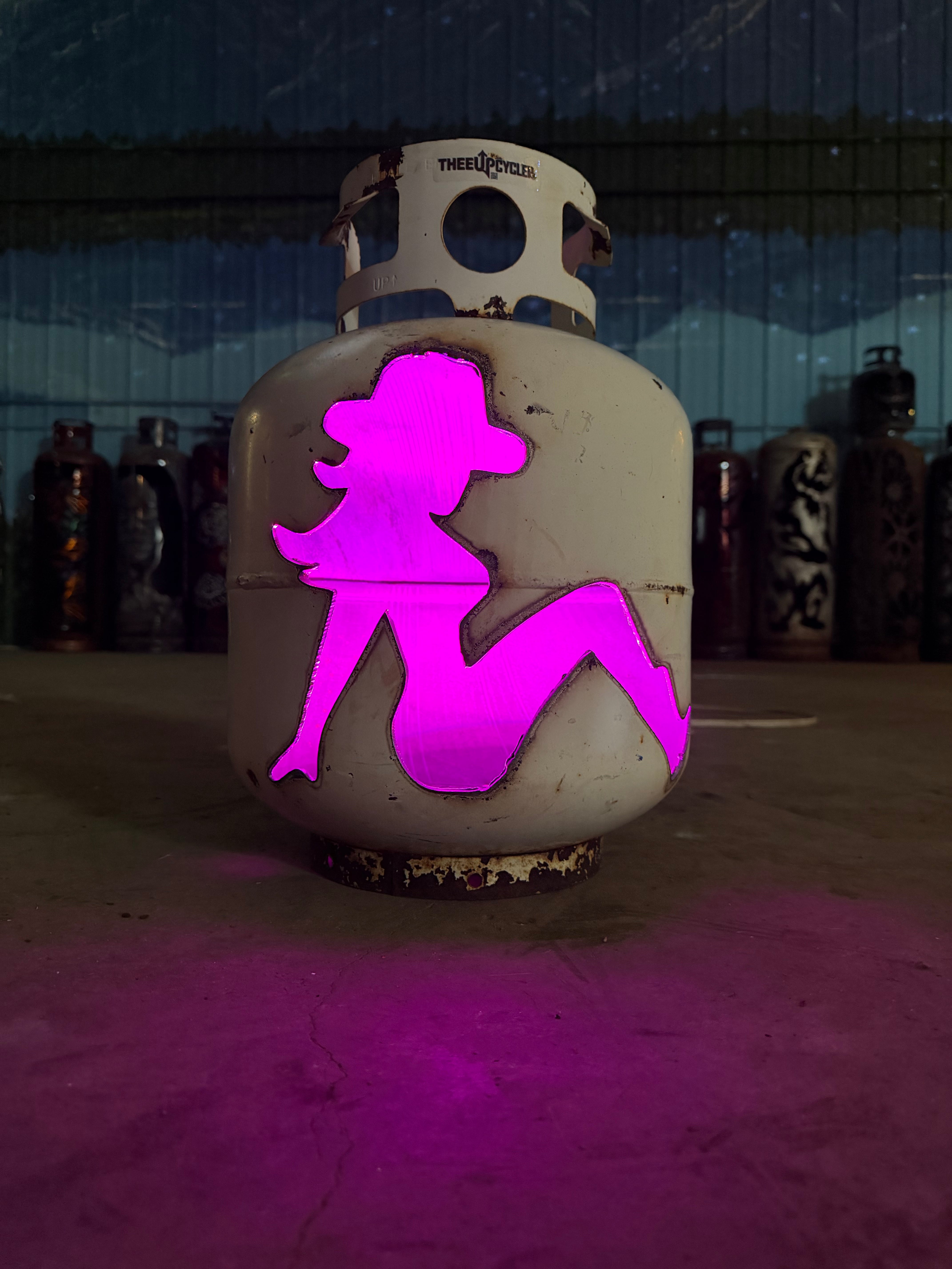 20lb UpCycled Patio Lantern, Trucker Girl