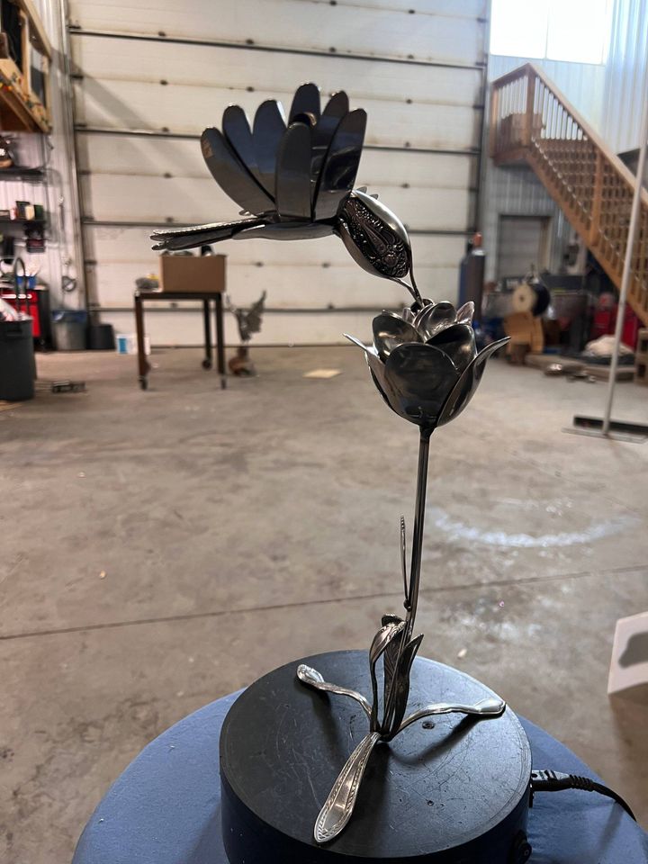 TheeUpCycled Art, Hummingbird on a Rose