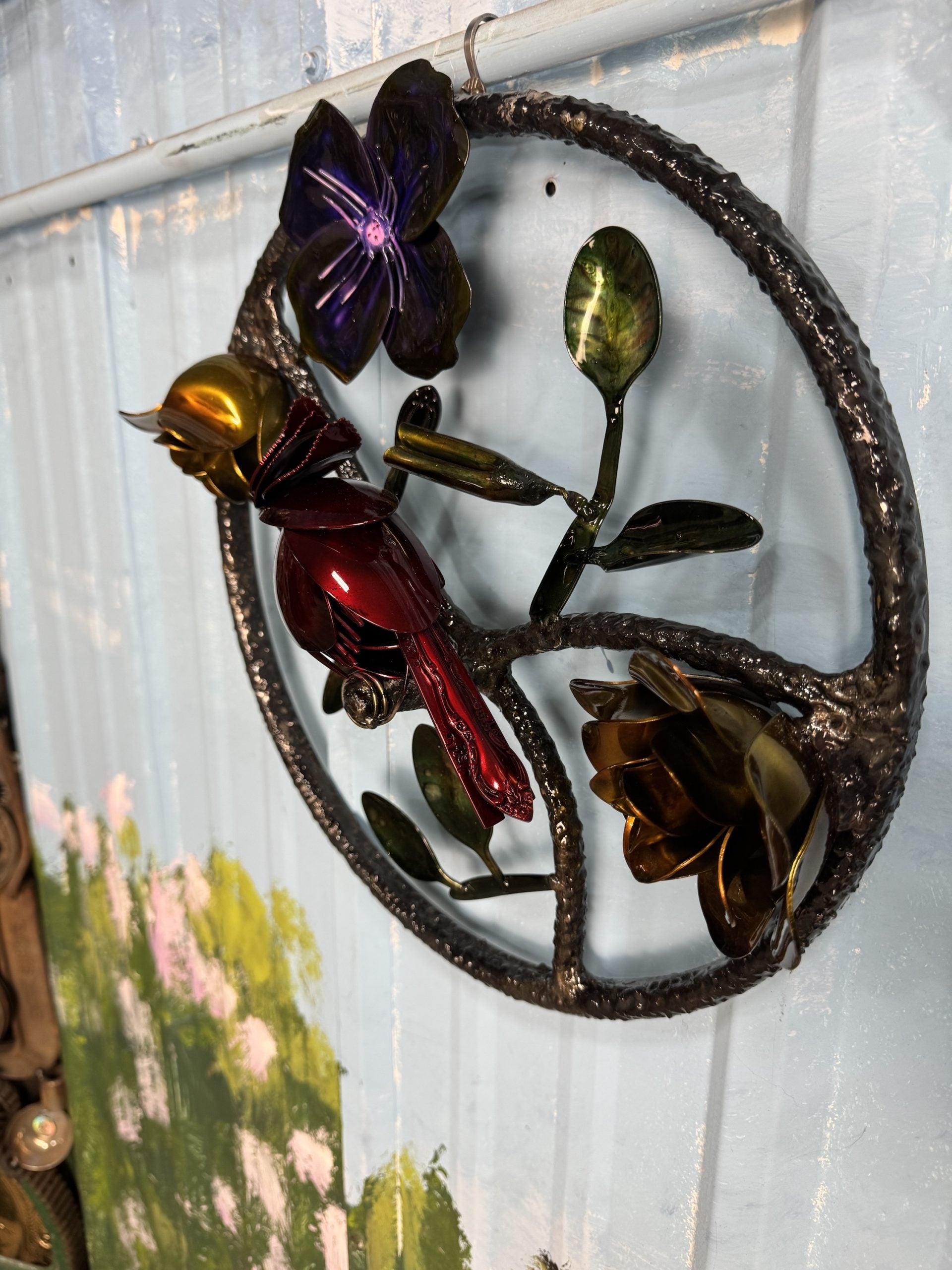 TheeUpCycled Art, Wall Art, Cardinal with Flowers
