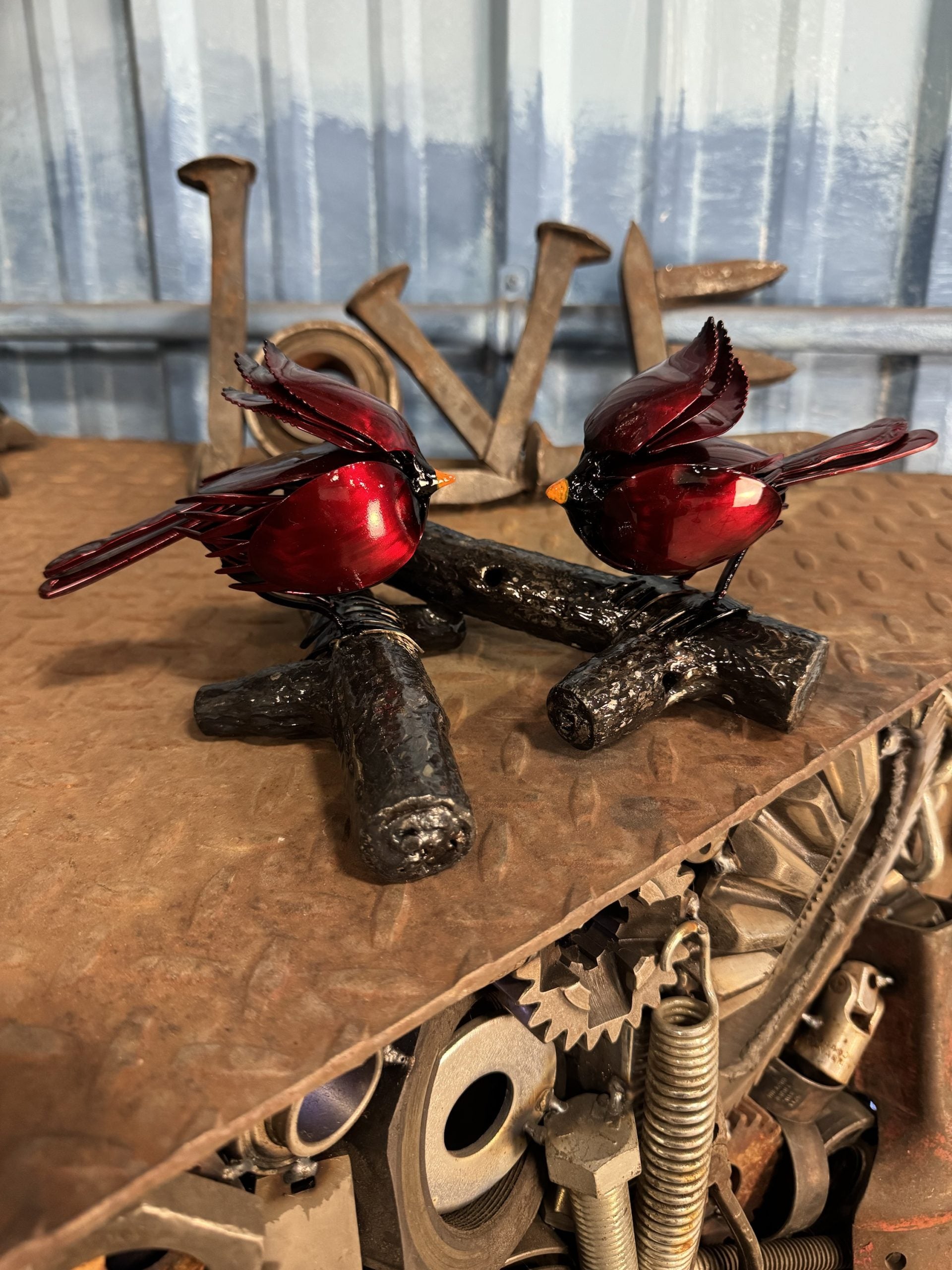 TheeUpCycled Art, 2 Cardinals Perched on Branch’s