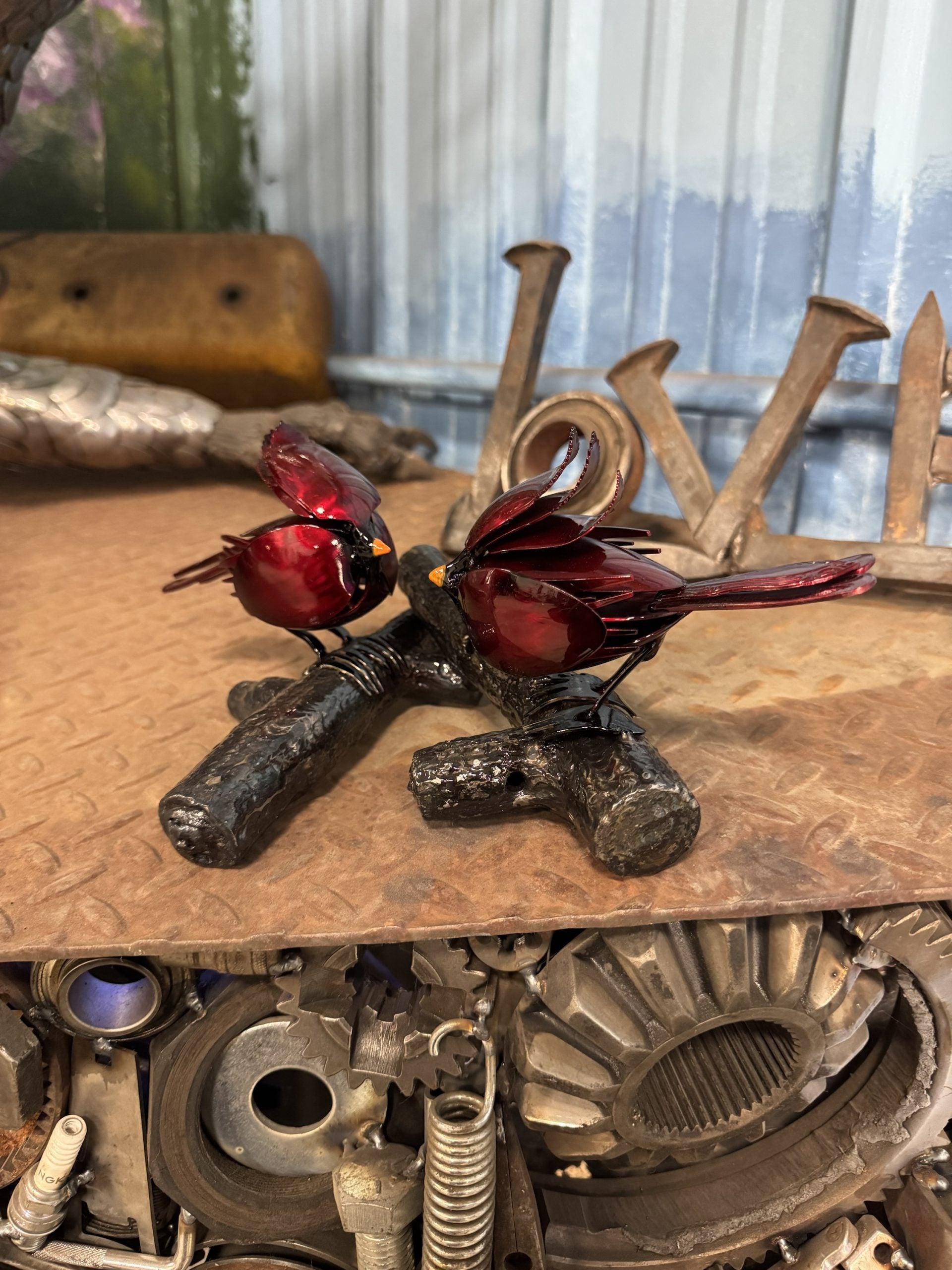 TheeUpCycled Art, 2 Cardinals Perched on Branch’s
