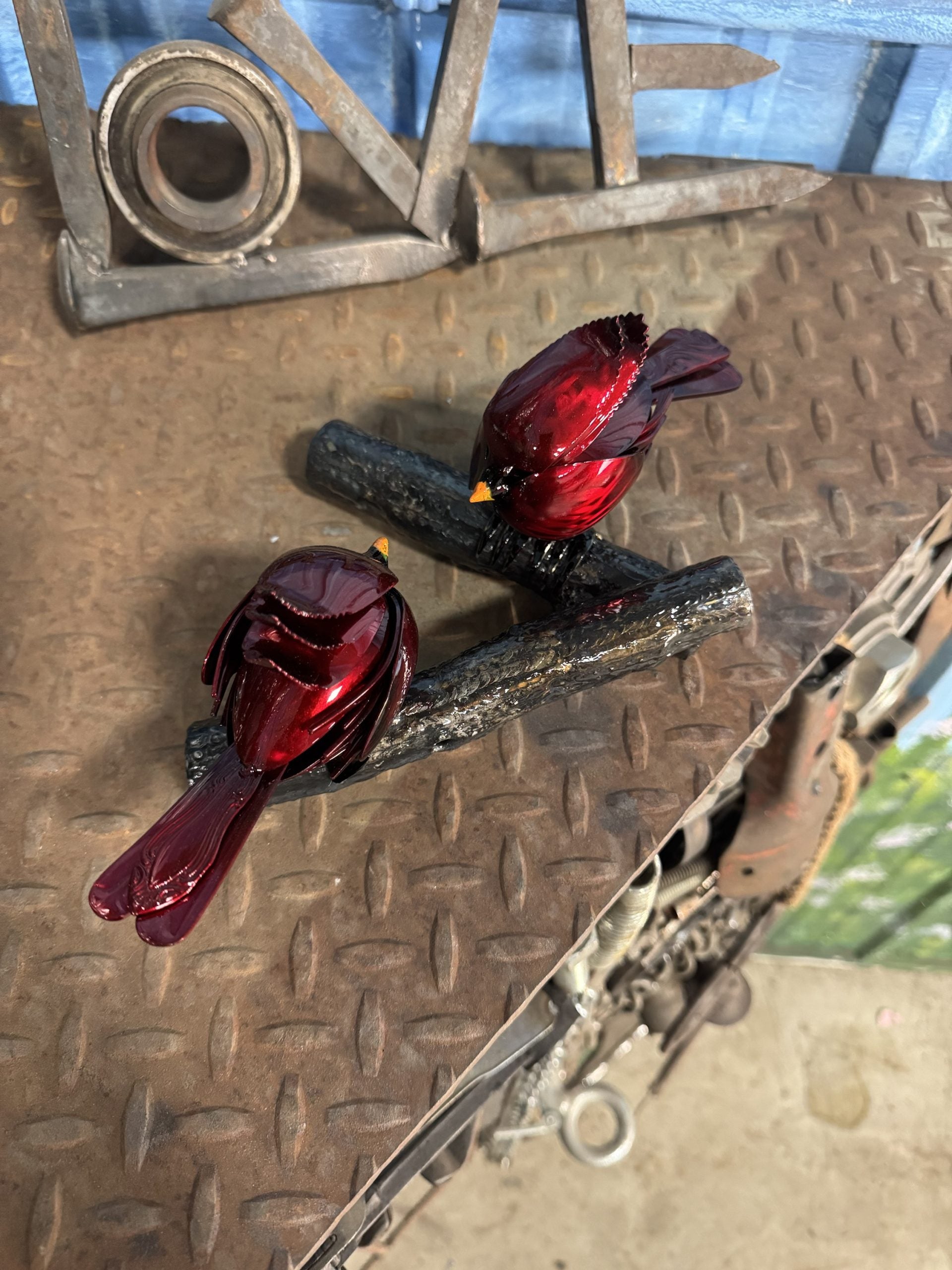 TheeUpCycled Art, 2 Cardinals Perched on Branch’s