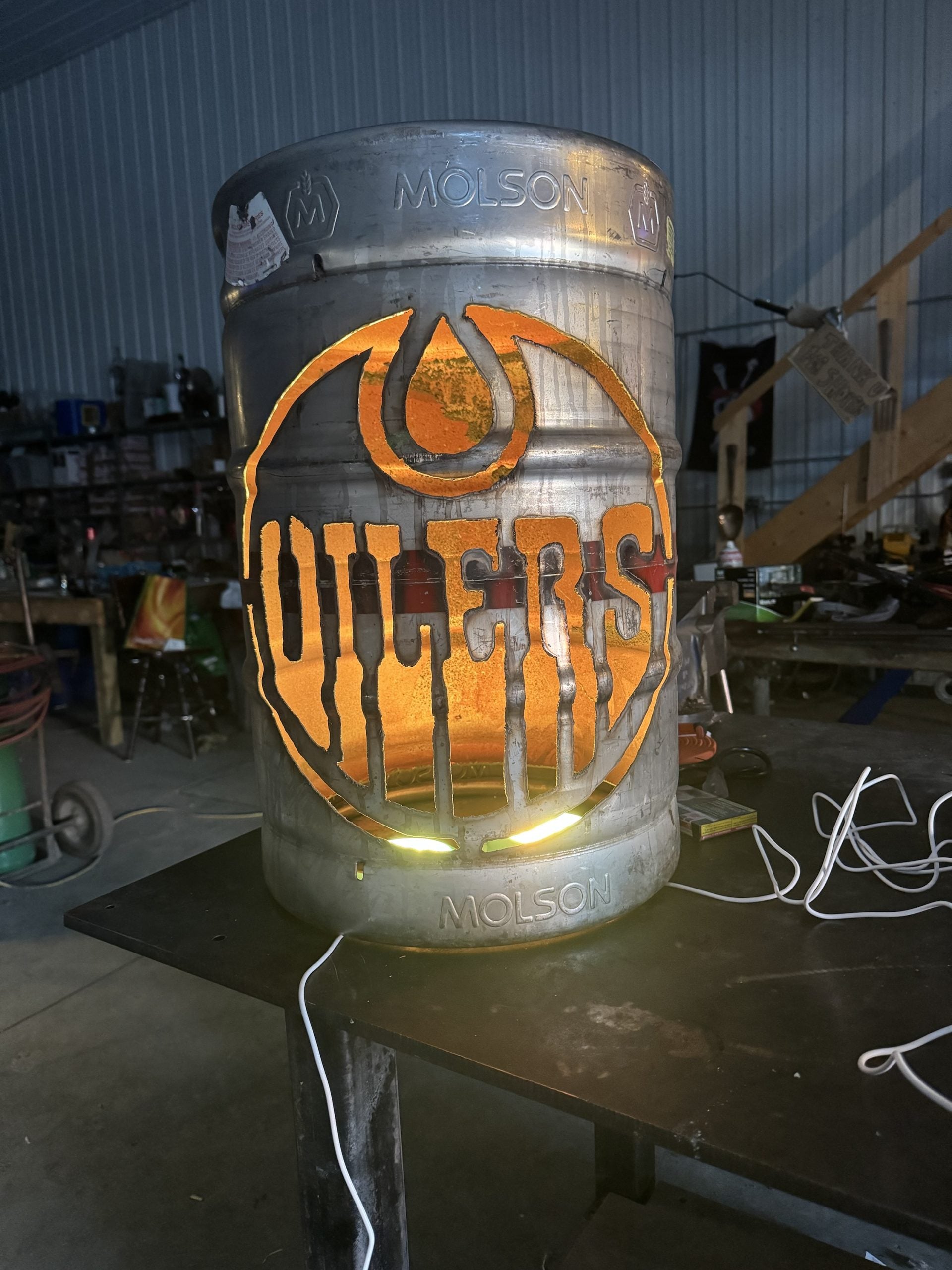 100lb Upcycled Patio Lantern, Edmonton Oilers Keg