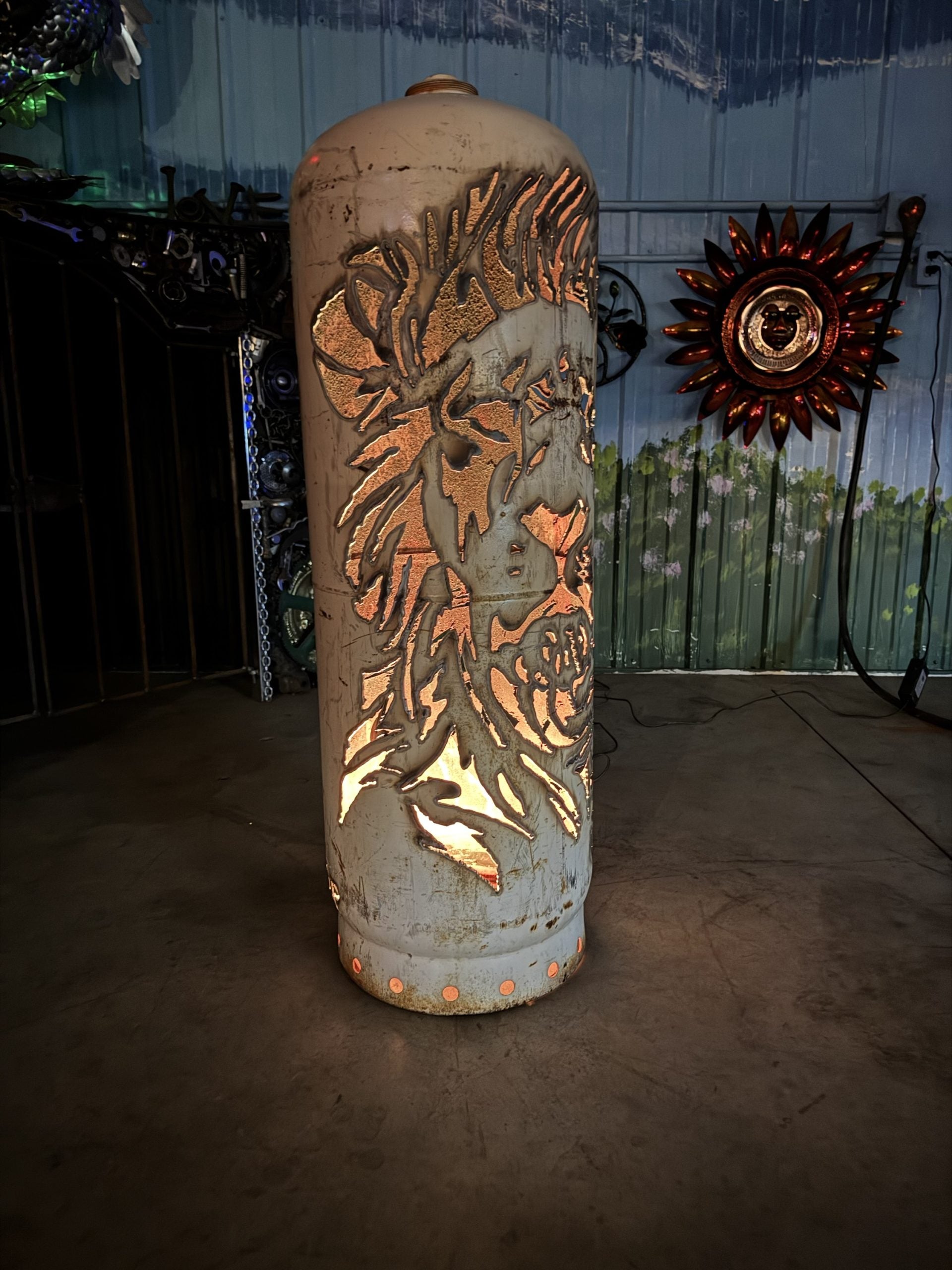 100lb Upcycled Patio Lantern, Lion