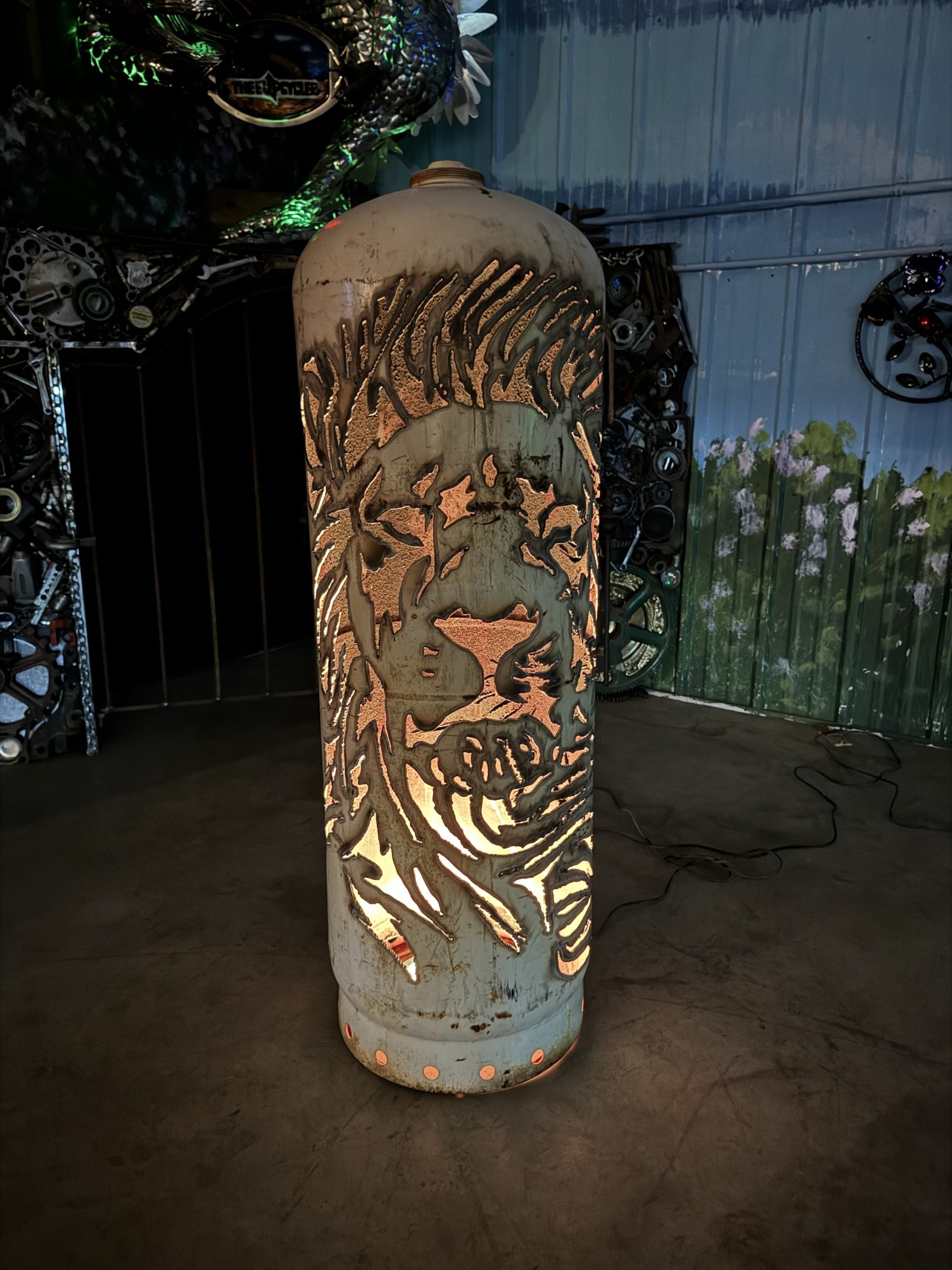 100lb Upcycled Patio Lantern, Lion