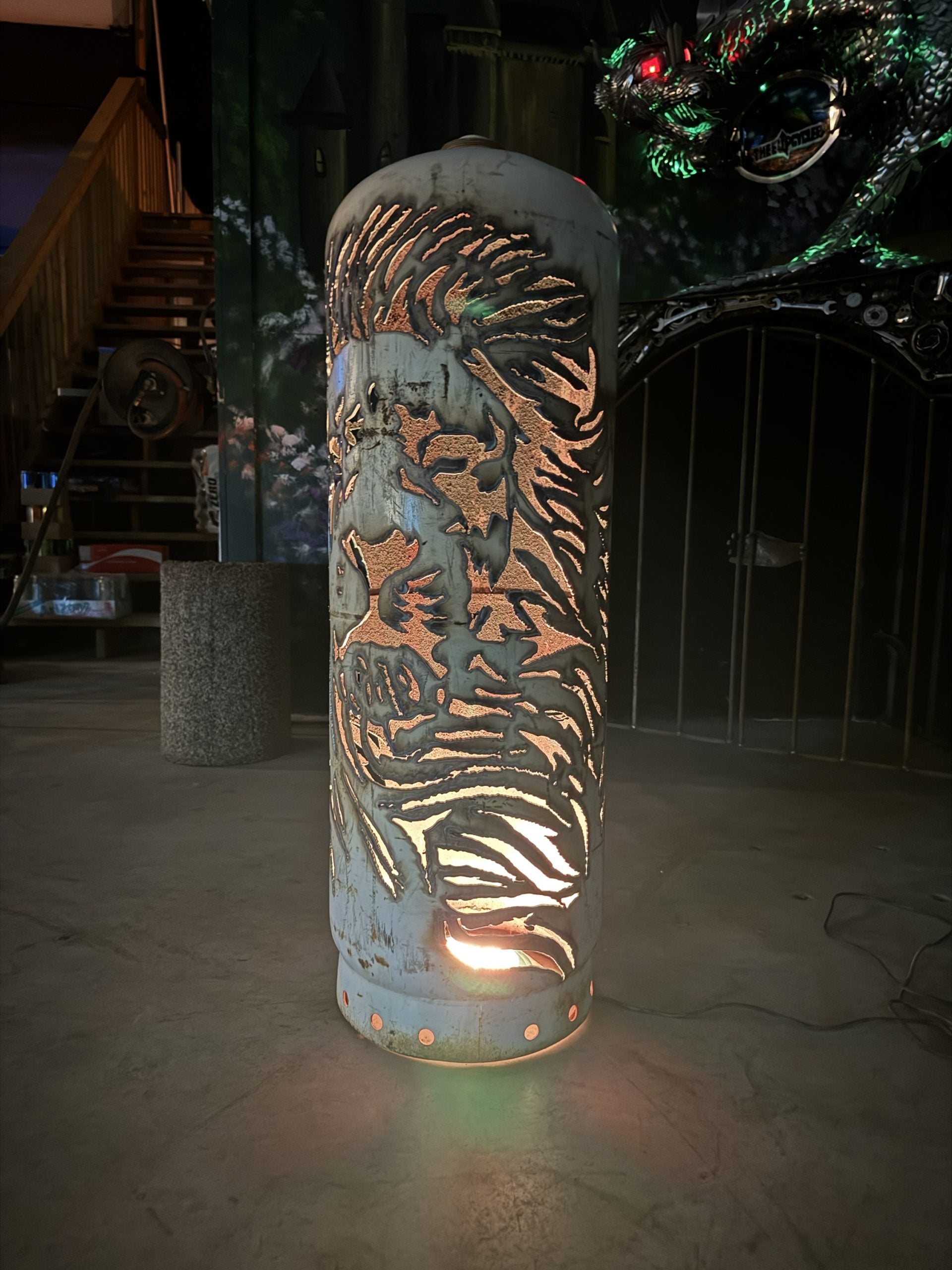 100lb Upcycled Patio Lantern, Lion