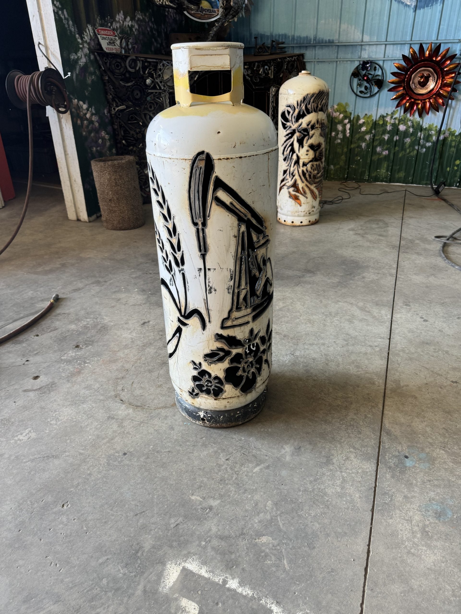 100lb Upcycled Patio Lantern, Pump Jack,Wheat & Wild Rose