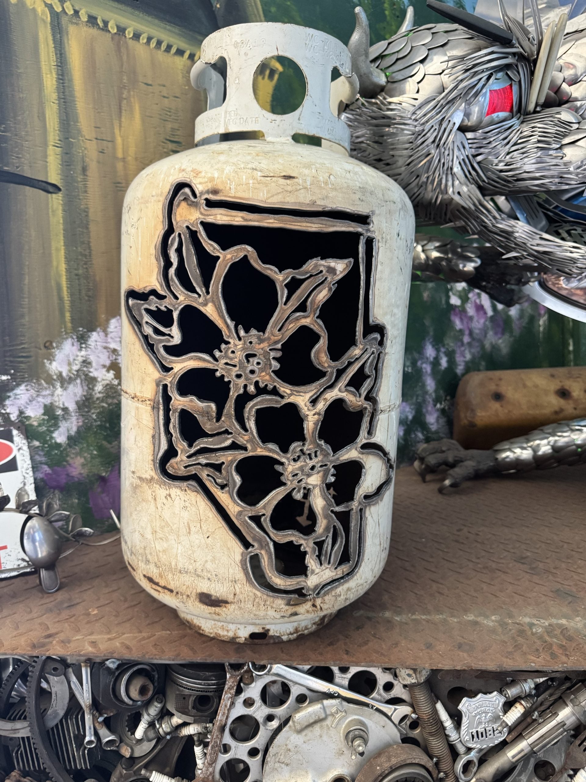 30lb Upcycled Patio Lantern, Alberta & Wild Rose