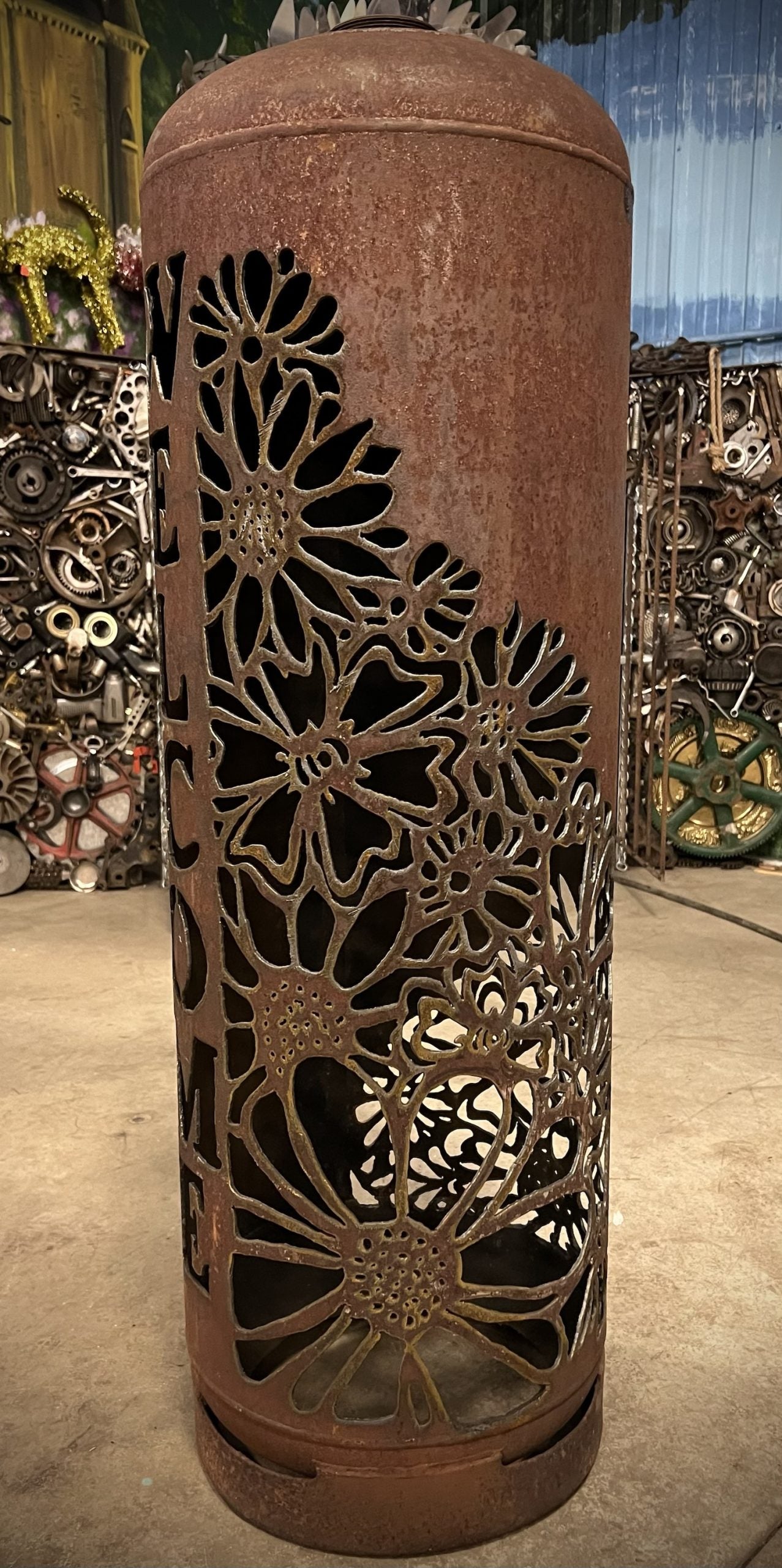 100lb Upcycled Patio Lantern, Floral Wrap & Welcome