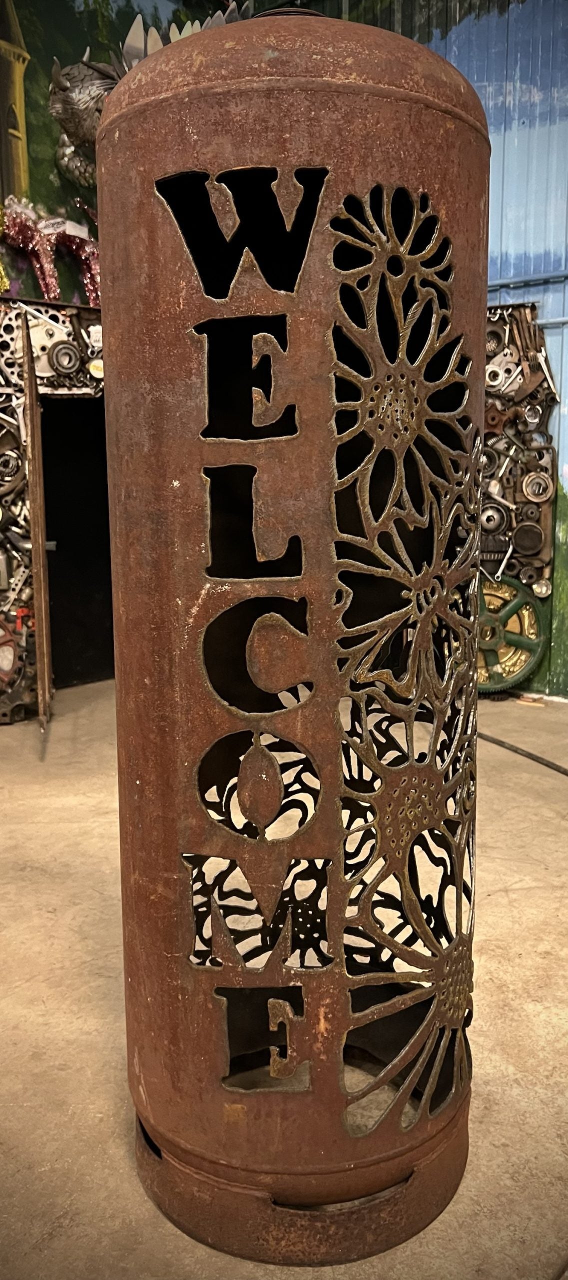 100lb Upcycled Patio Lantern, Floral Wrap & Welcome