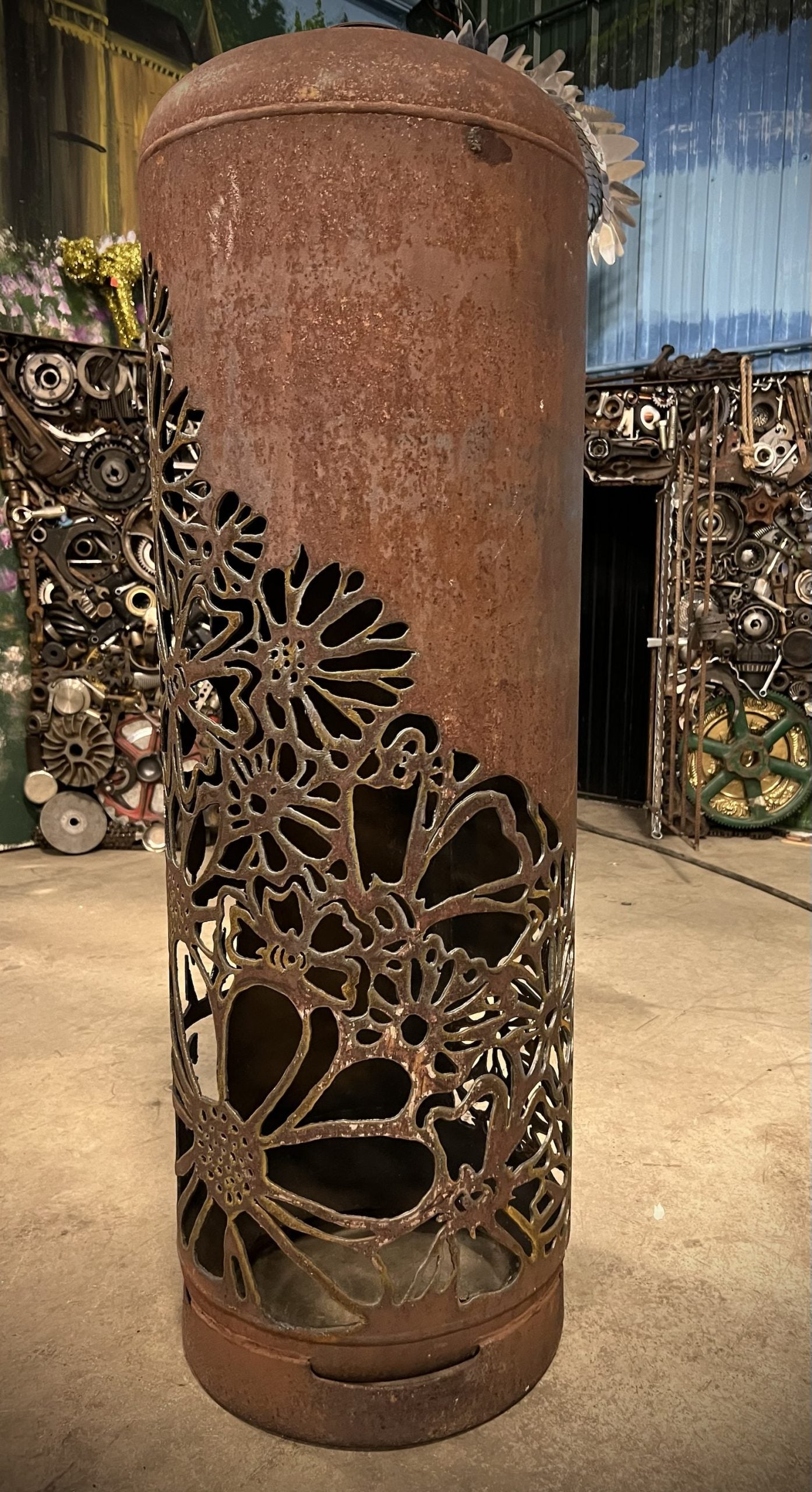 100lb Upcycled Patio Lantern, Floral Wrap & Welcome