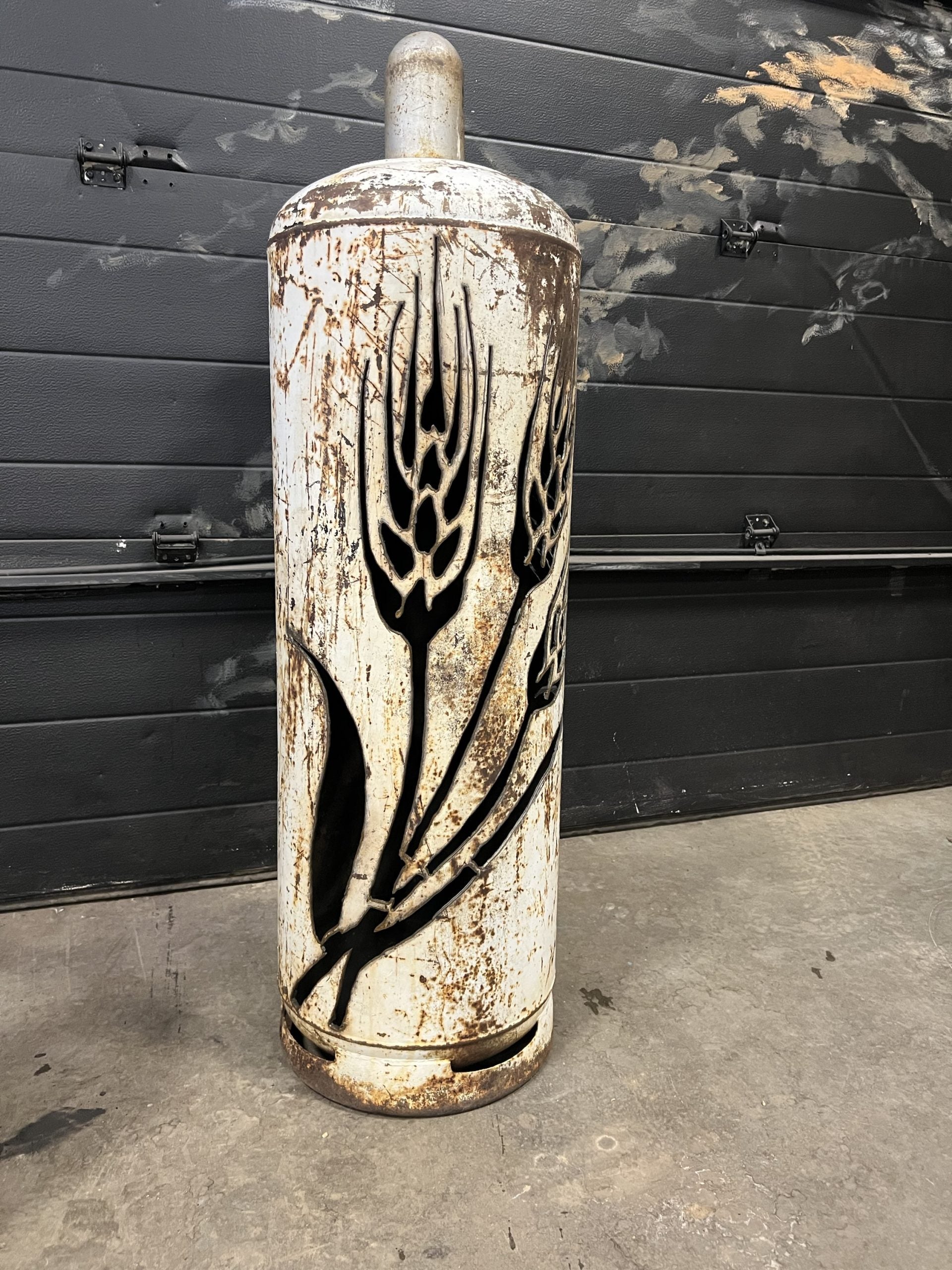 100lb Upcycled Patio Lantern, Three Wheat Standing Tall
