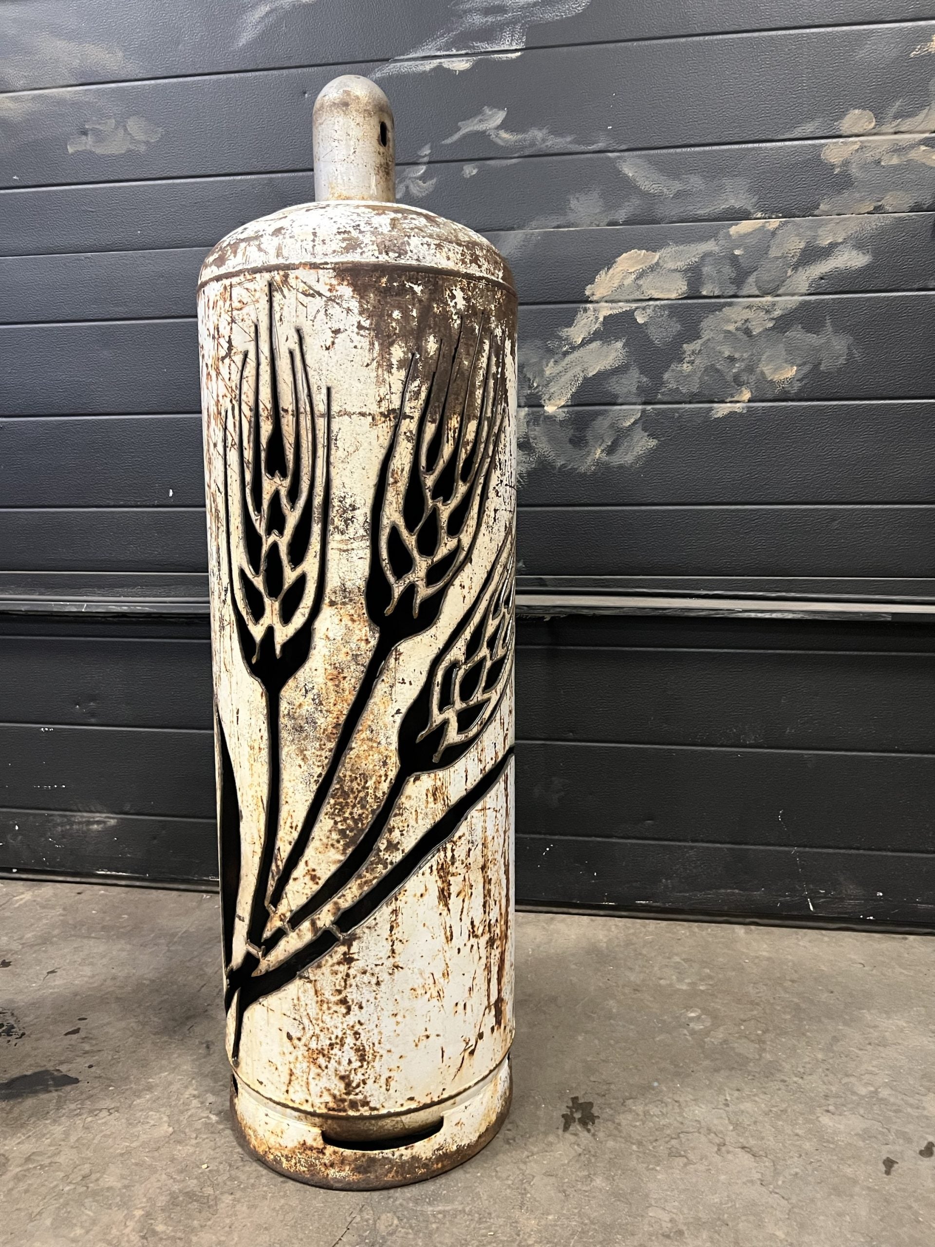 100lb Upcycled Patio Lantern, Three Wheat Standing Tall