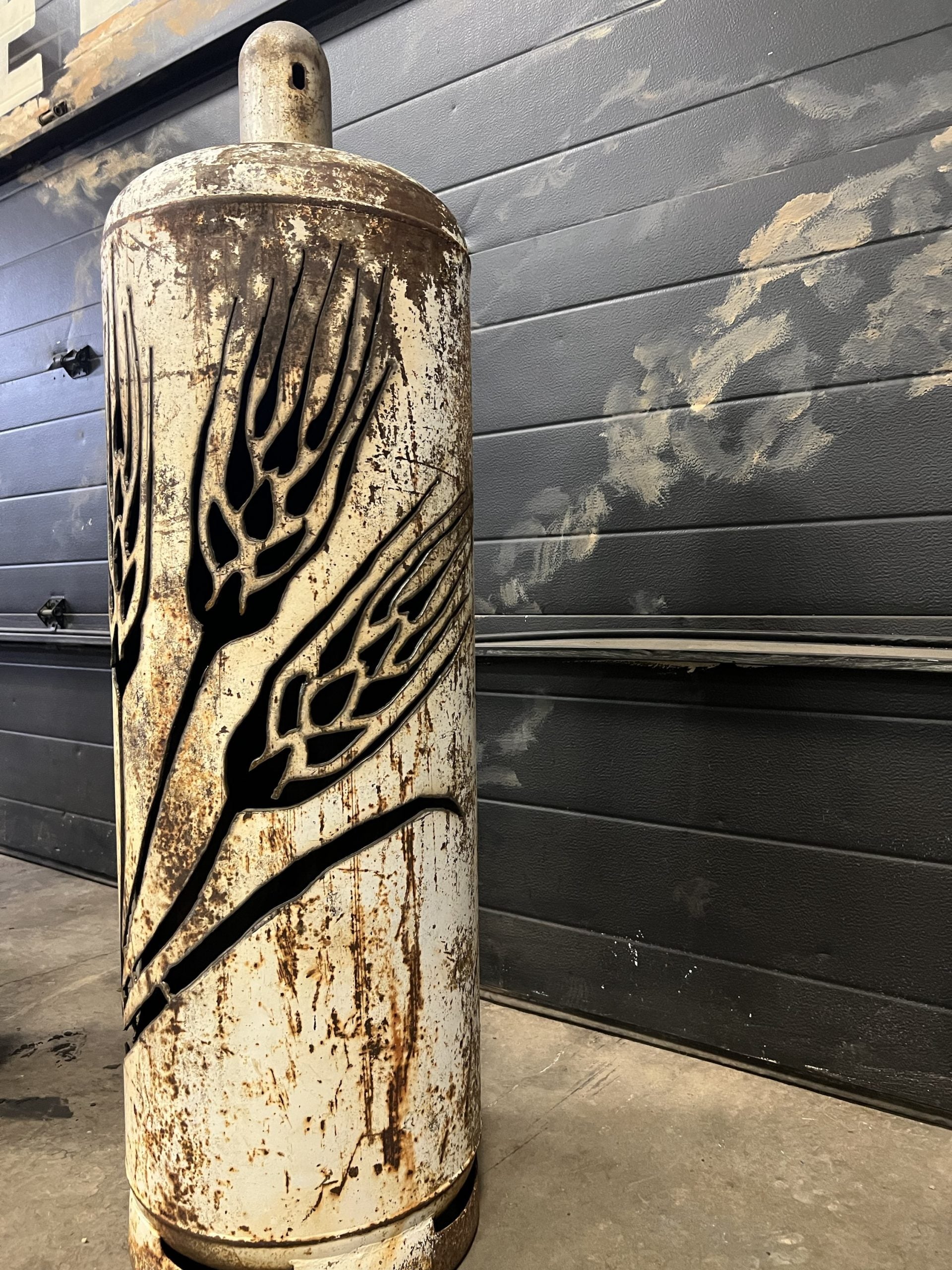 100lb Upcycled Patio Lantern, Three Wheat Standing Tall