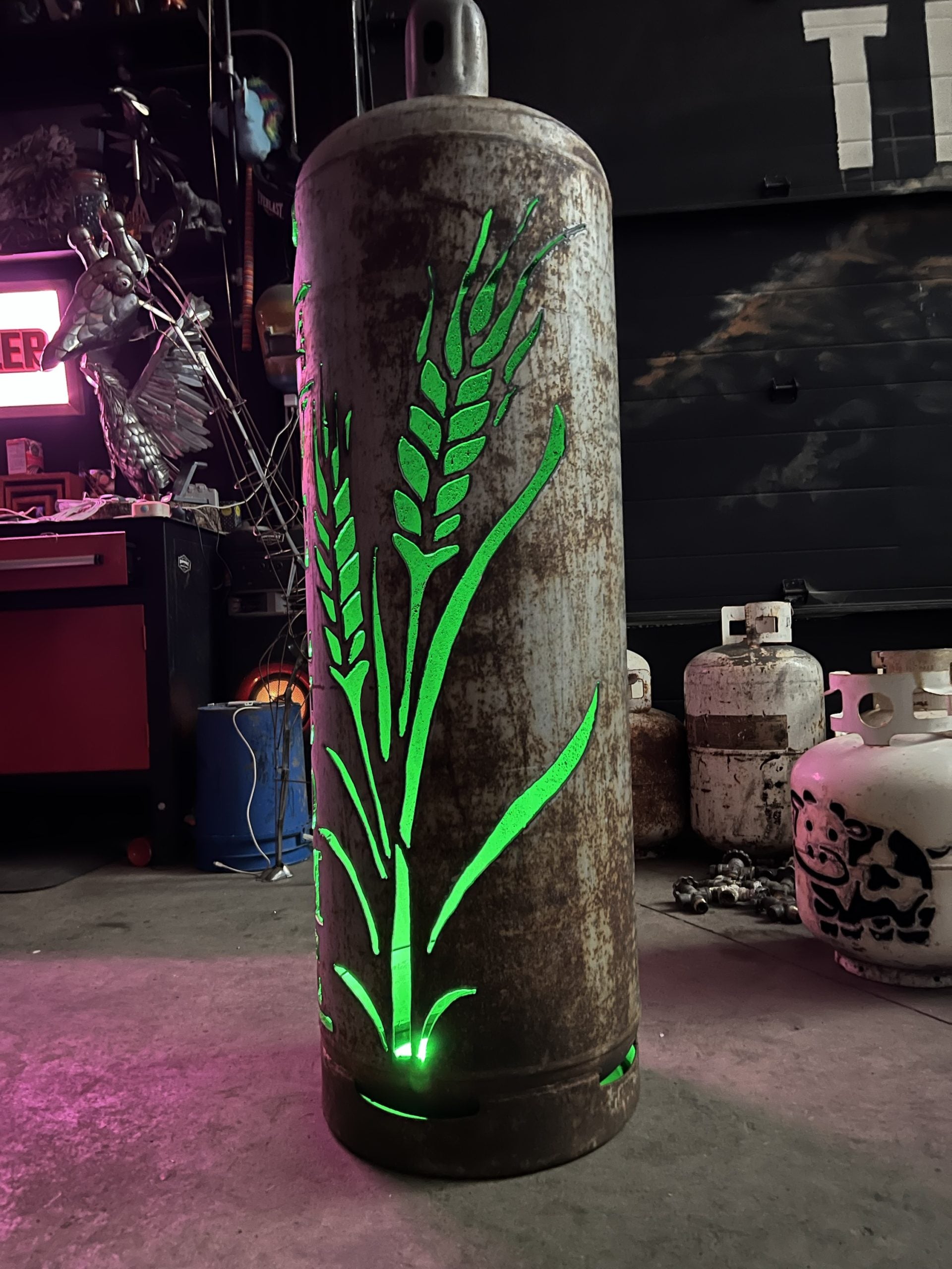100lb Upcycled Patio Lantern, Welcome & Wheat