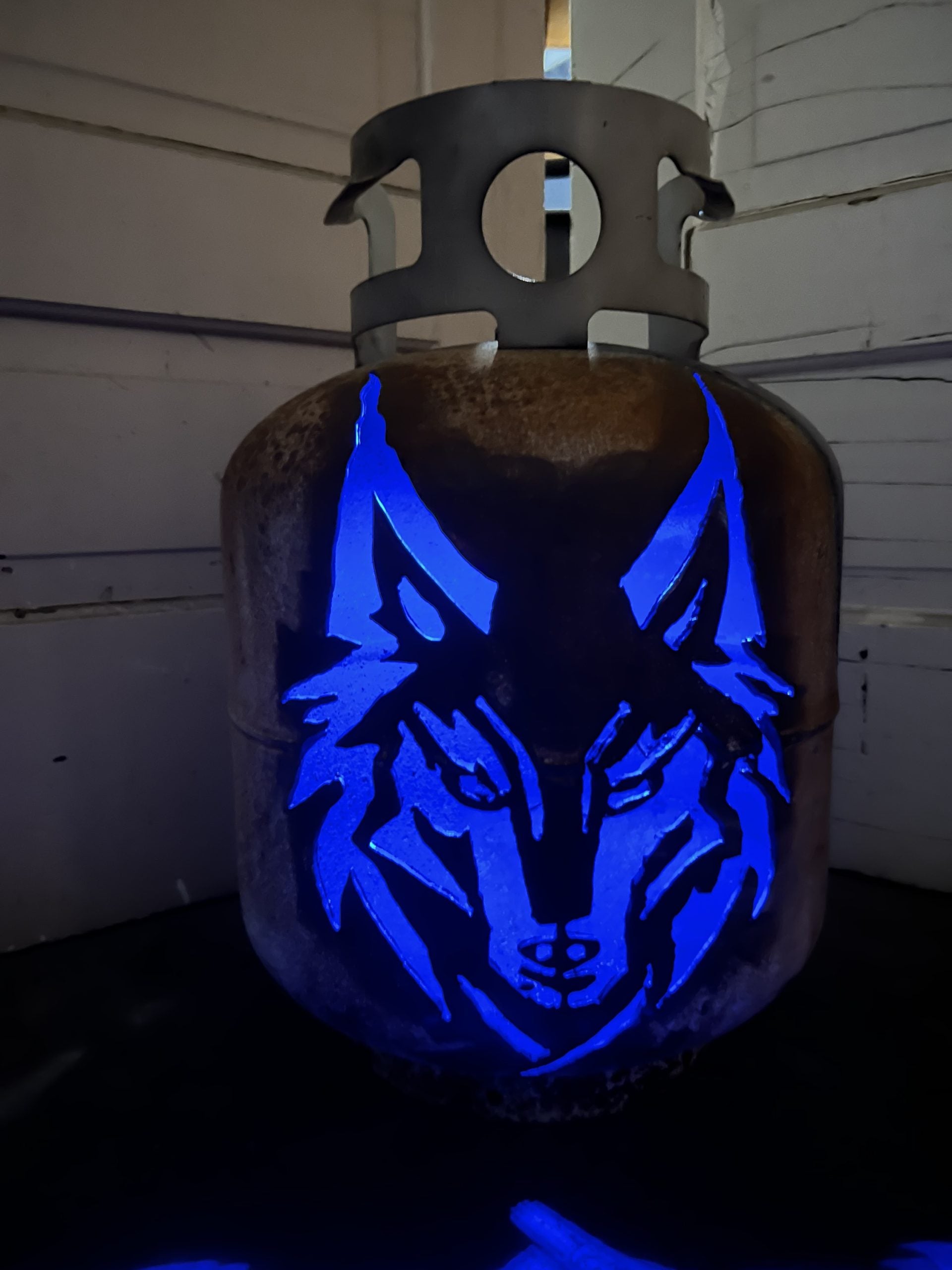 20lb Upcycled Patio Lantern, Wolf Head