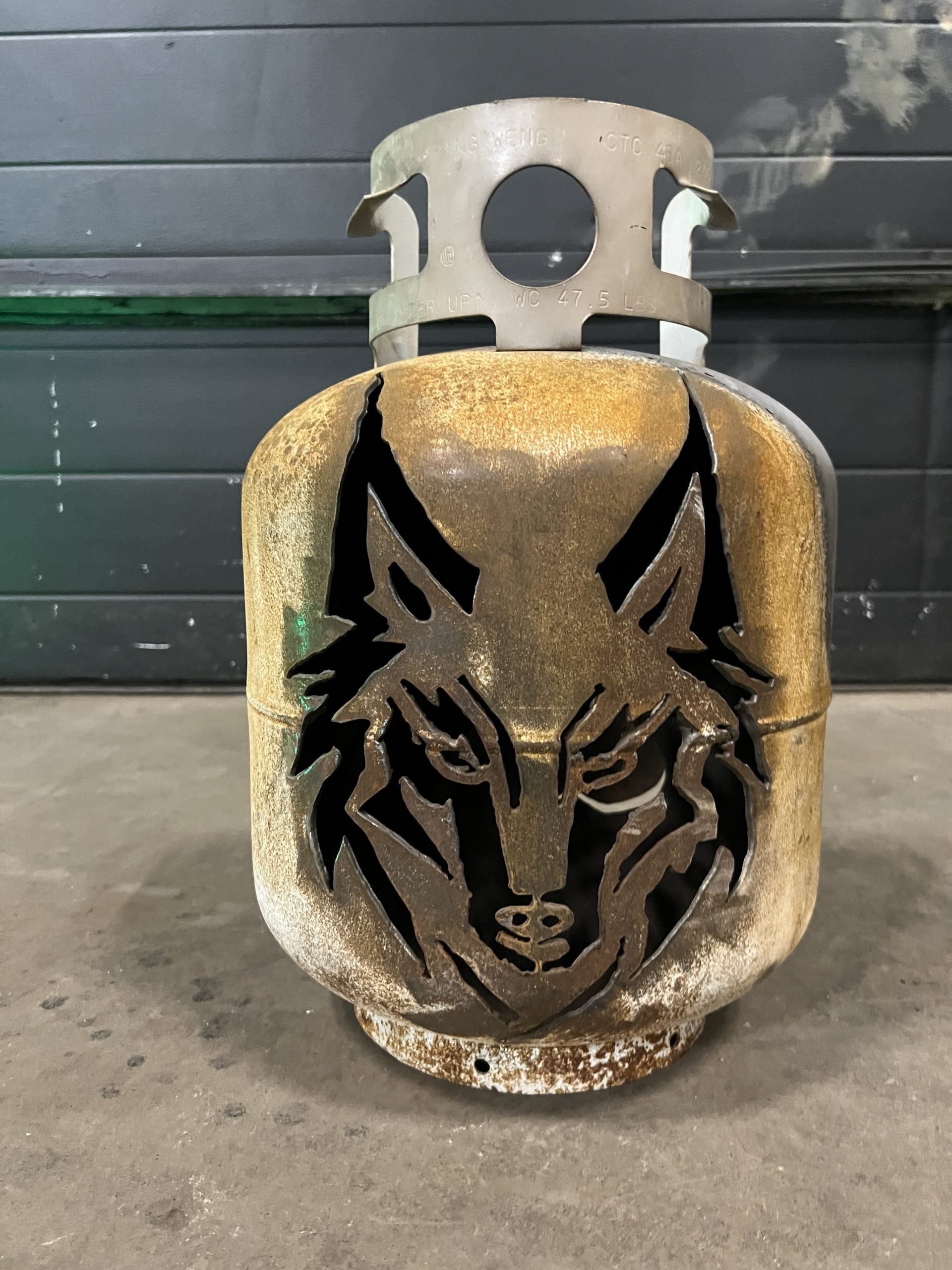 20lb Upcycled Patio Lantern, Wolf Head